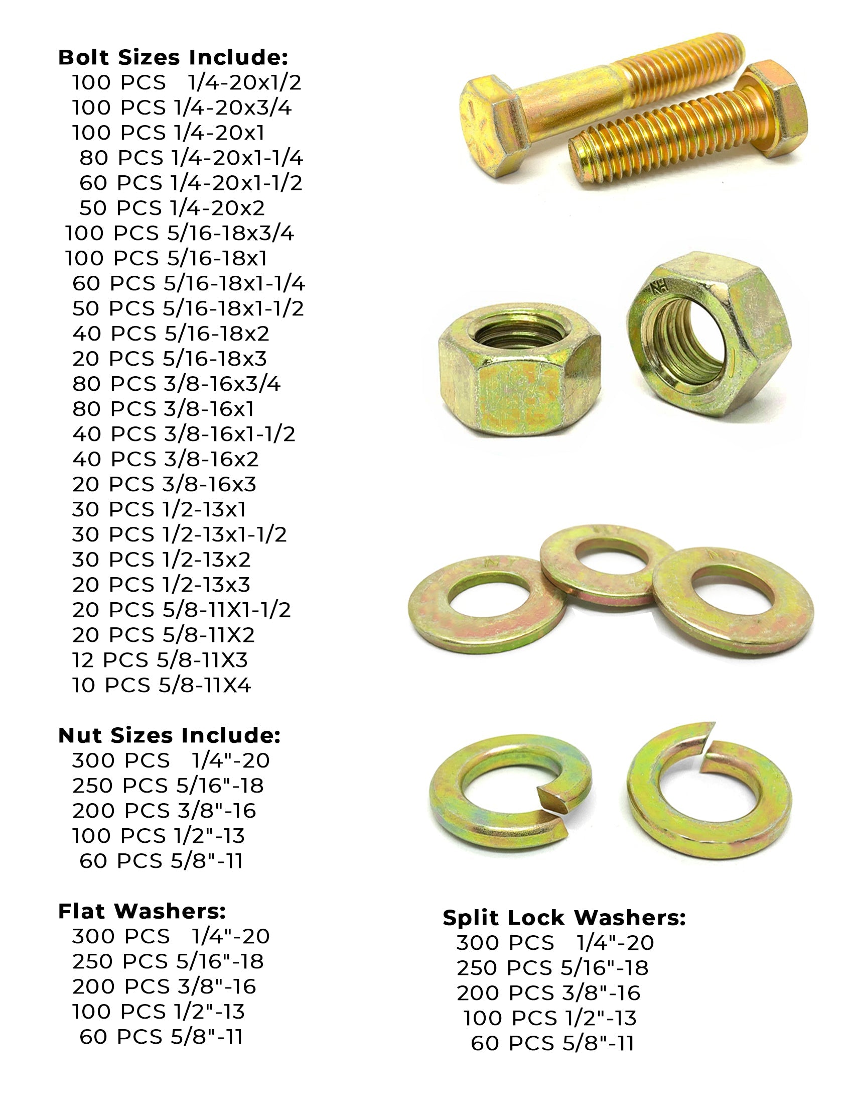 Inch Grade 8 Hex Cap Screws, Hex Nuts, Flat & Lock Washers - 4022 PCS