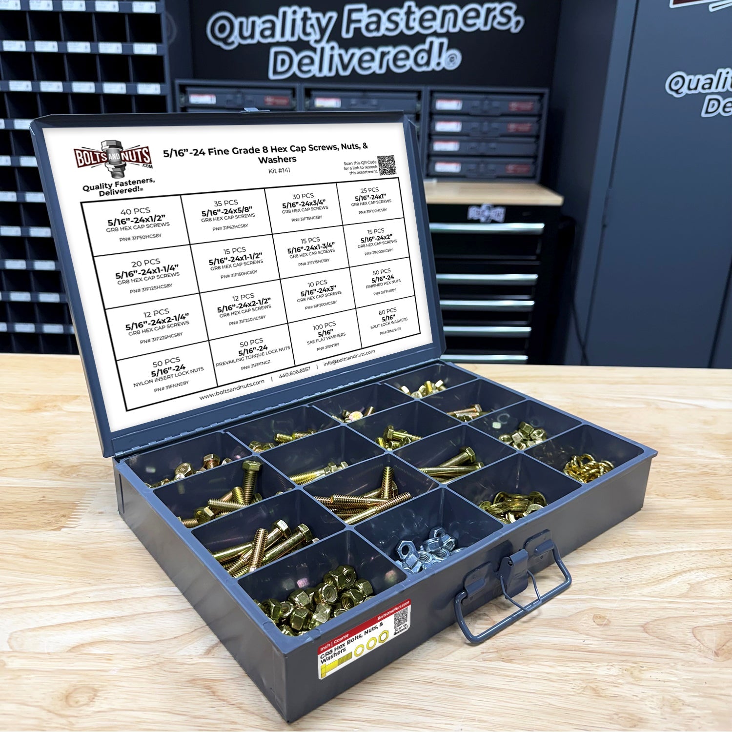 5/16"-24 Fine Grade 8 Hex Cap Screws, Nuts, & Washers - 540 PCS