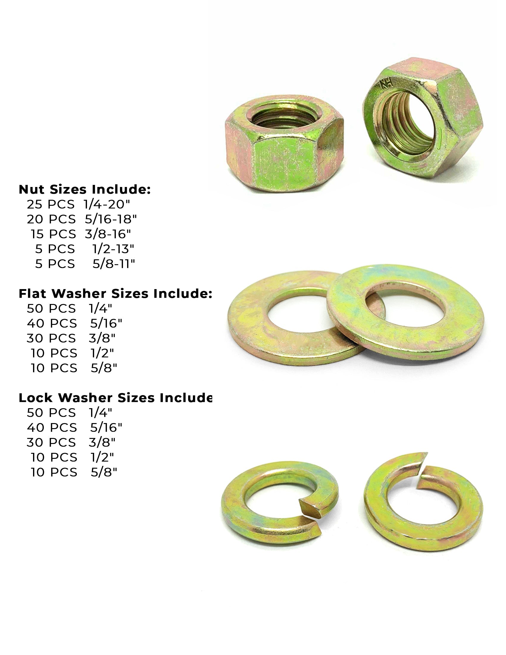 2 Kits: Inch & Metric Hex Nuts, Washers, Split Lock Washers 702 PCS