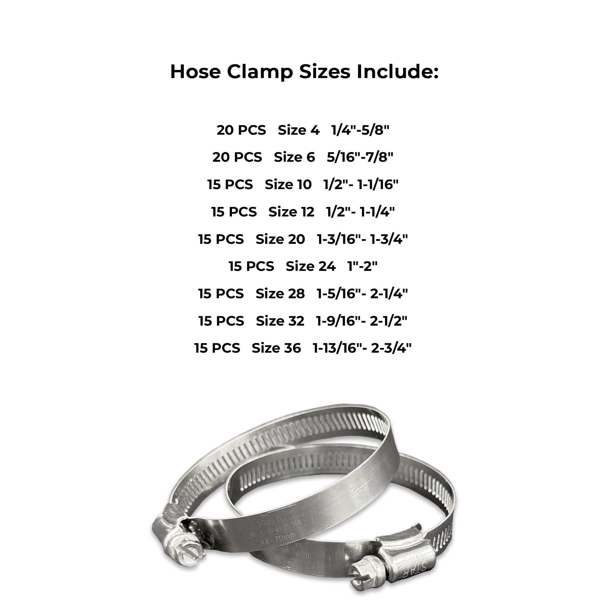 304 Stainless Steel Worm Gear Hose Clamps - 146 PCS
