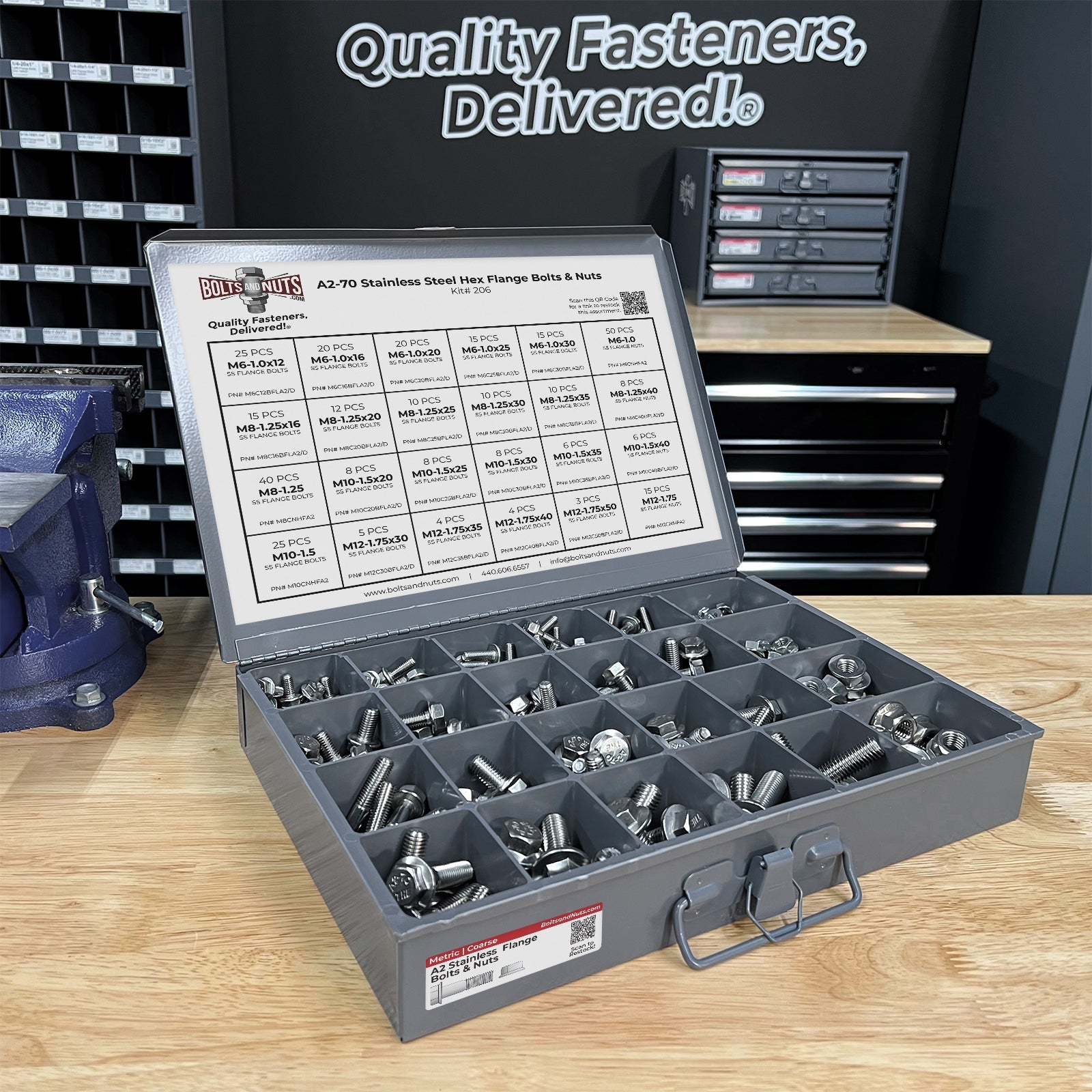 Metric A2 Stainless Steel Hex Flange Bolts & Nuts Assortment - 343 PCS