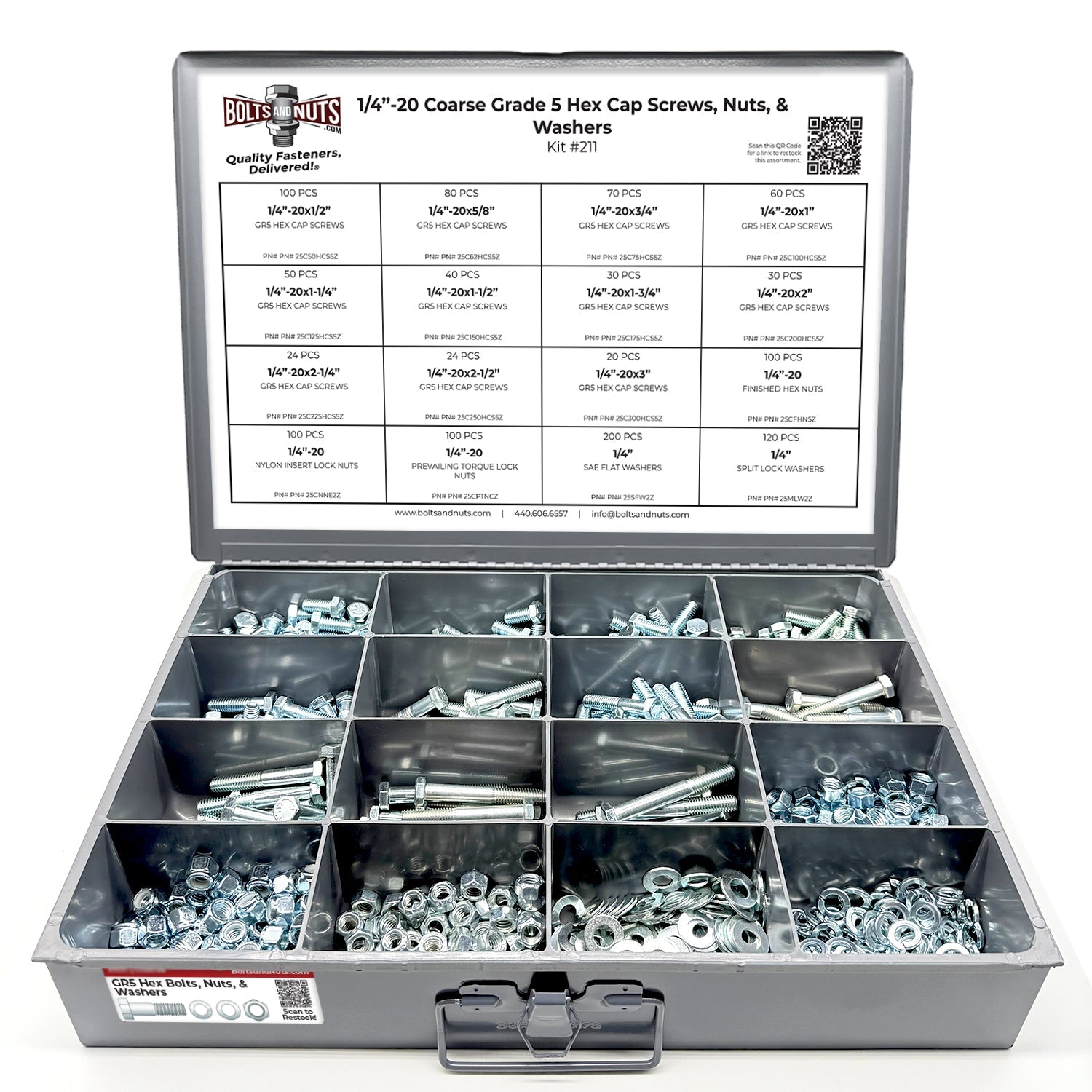 1/4"-20 Coarse Grade 5 Hex Cap Screws, Nuts, & Washers - 1149 PCS