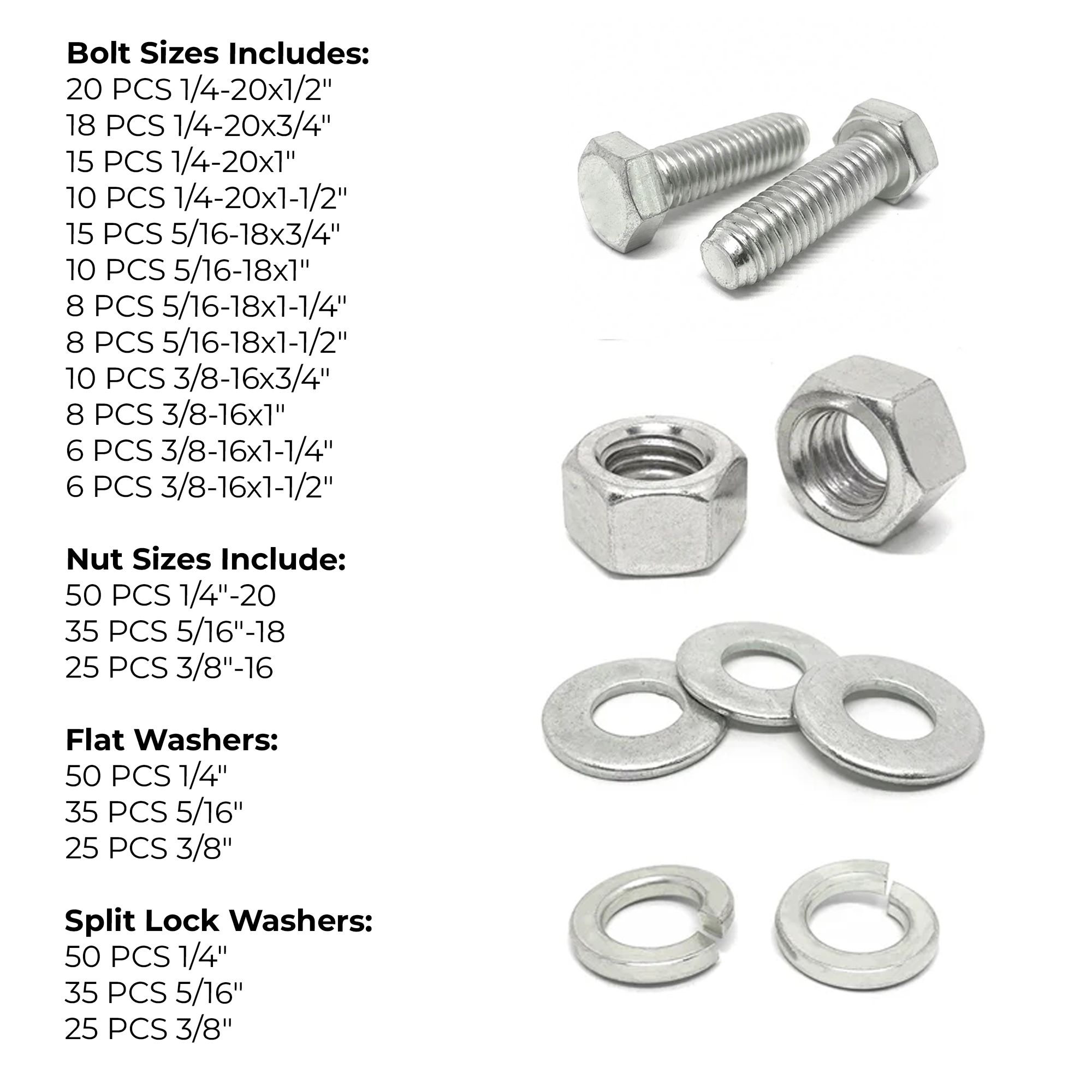 Assortment Kit #585 (465Pcs.) Stainless Steel Hex Cap Screws, Hex Nuts, Flat Washers & Lock Washers