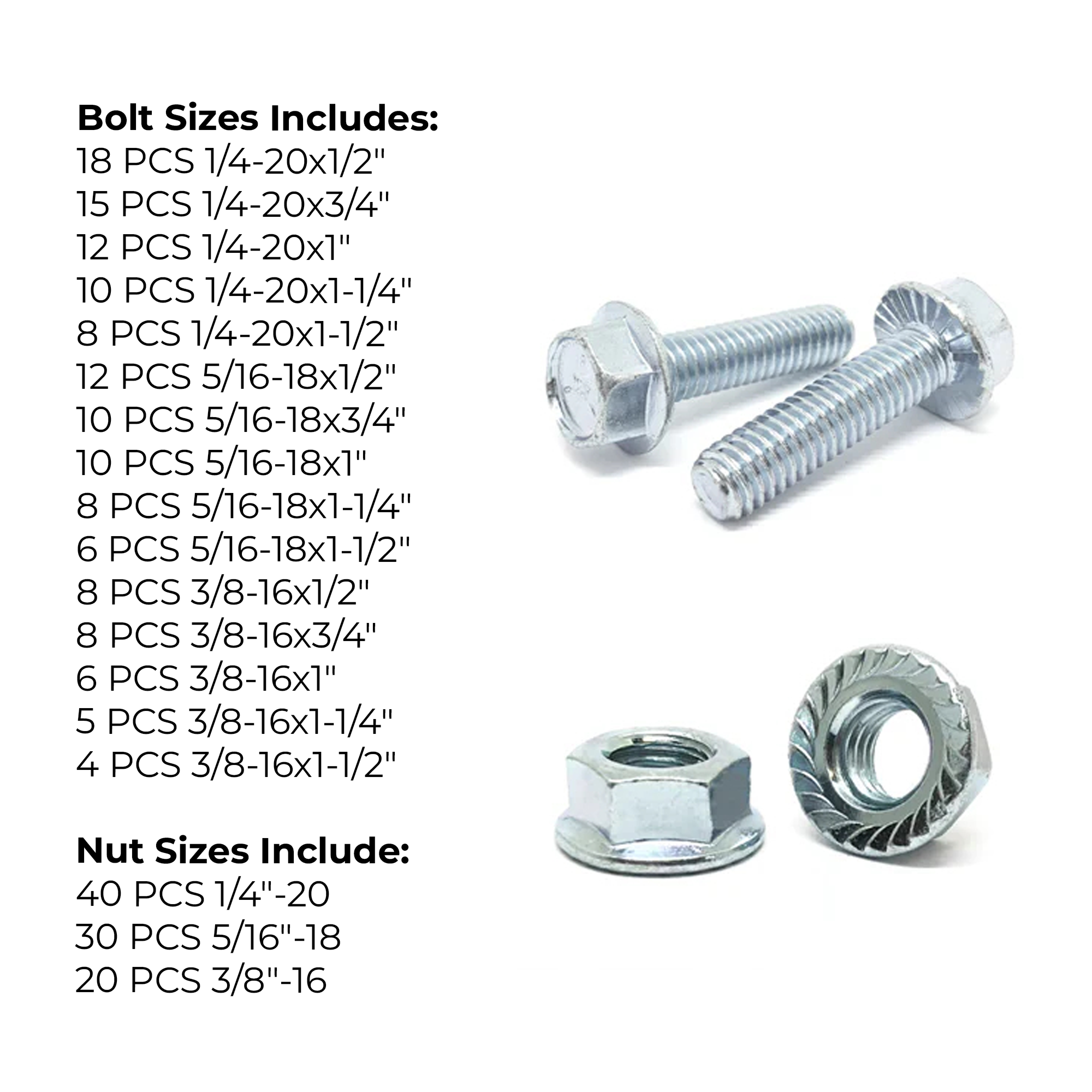 Assortment Kit #588 (231Pcs.) Grade 5 Serrated Flange Screws & Hardened Serrated Flange Nuts - Zinc Plated
