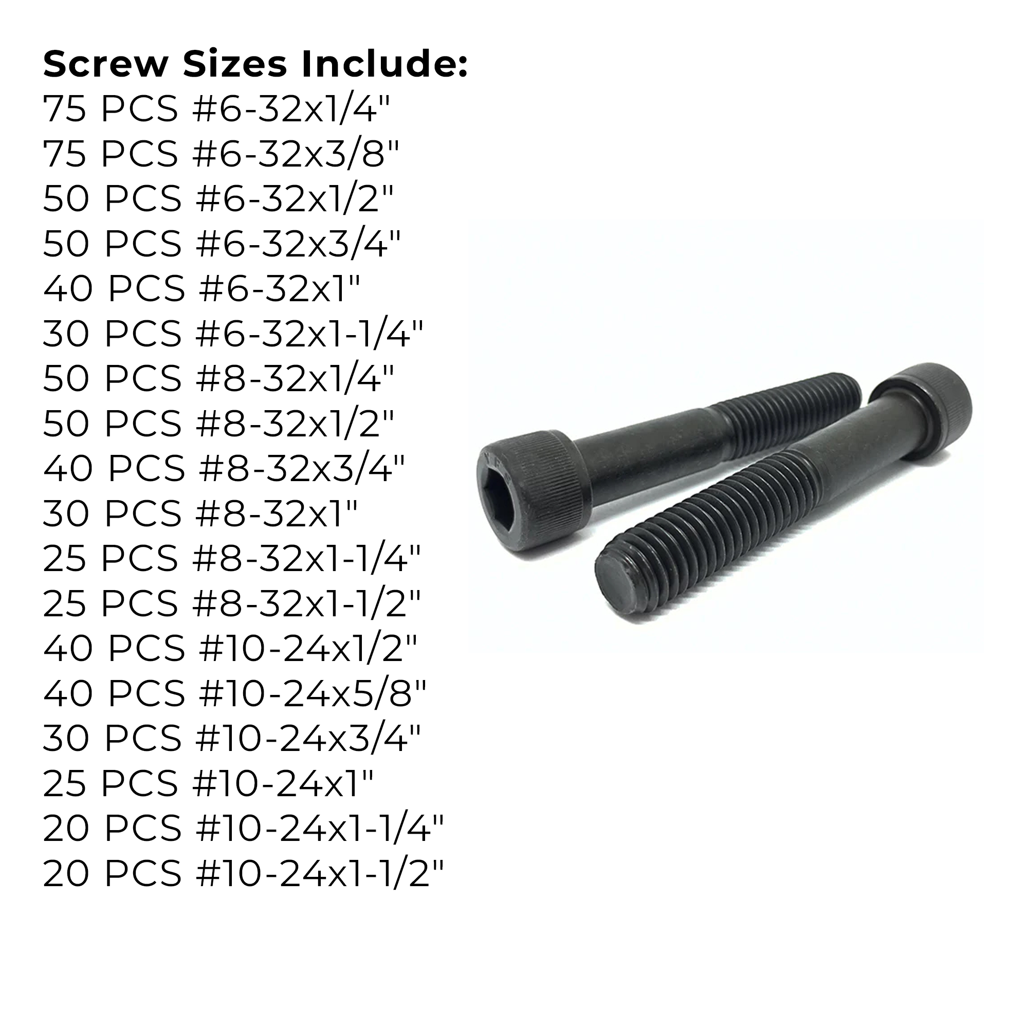 Assortment Kit #595 (716Pcs.)  Small Alloy Socket Head Cap Screws Black Oxide #6 #8 #10