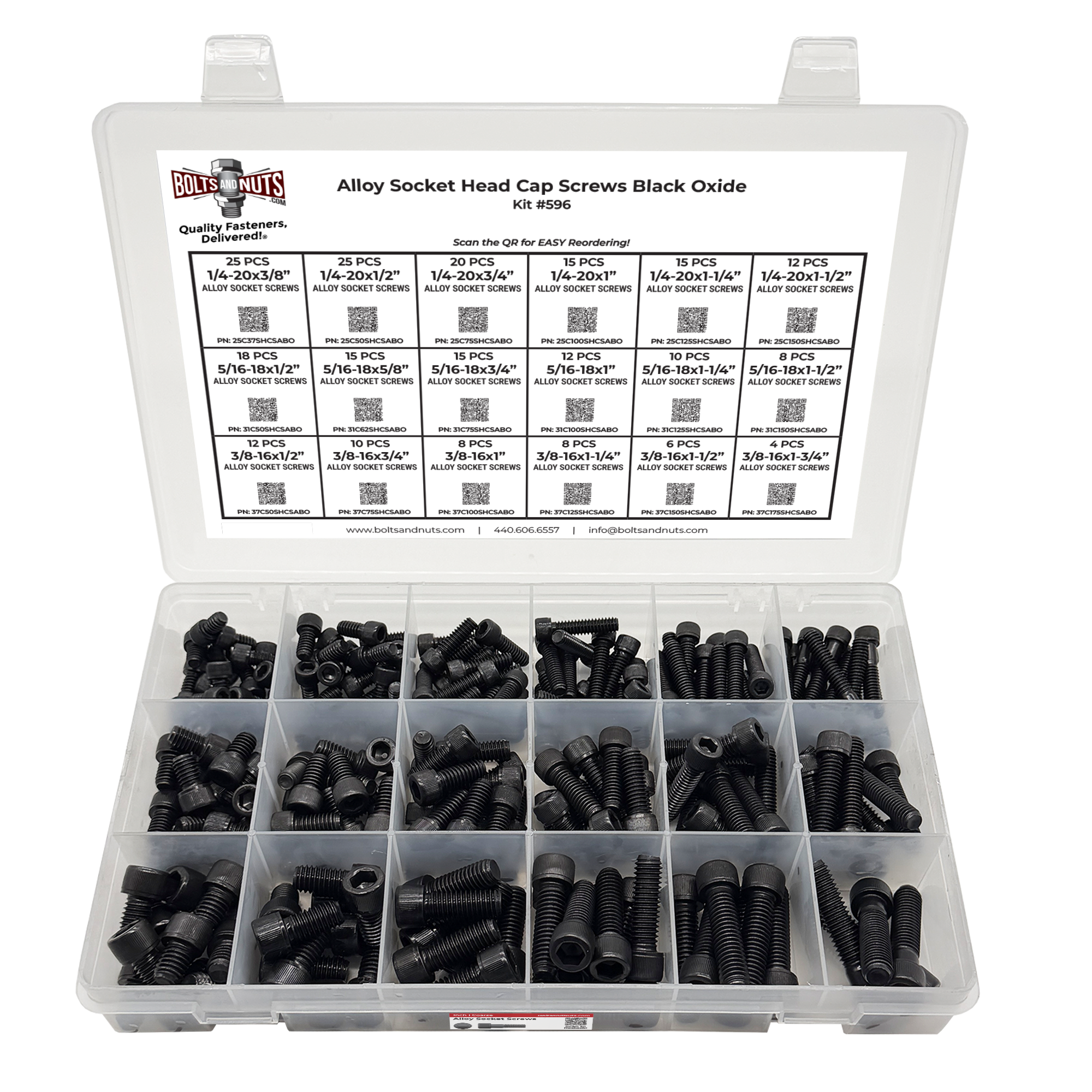 Assortment Kit #596 (239Pcs.)  Alloy Socket Head Cap Screws Black Oxide 1/4 5/16 3/8