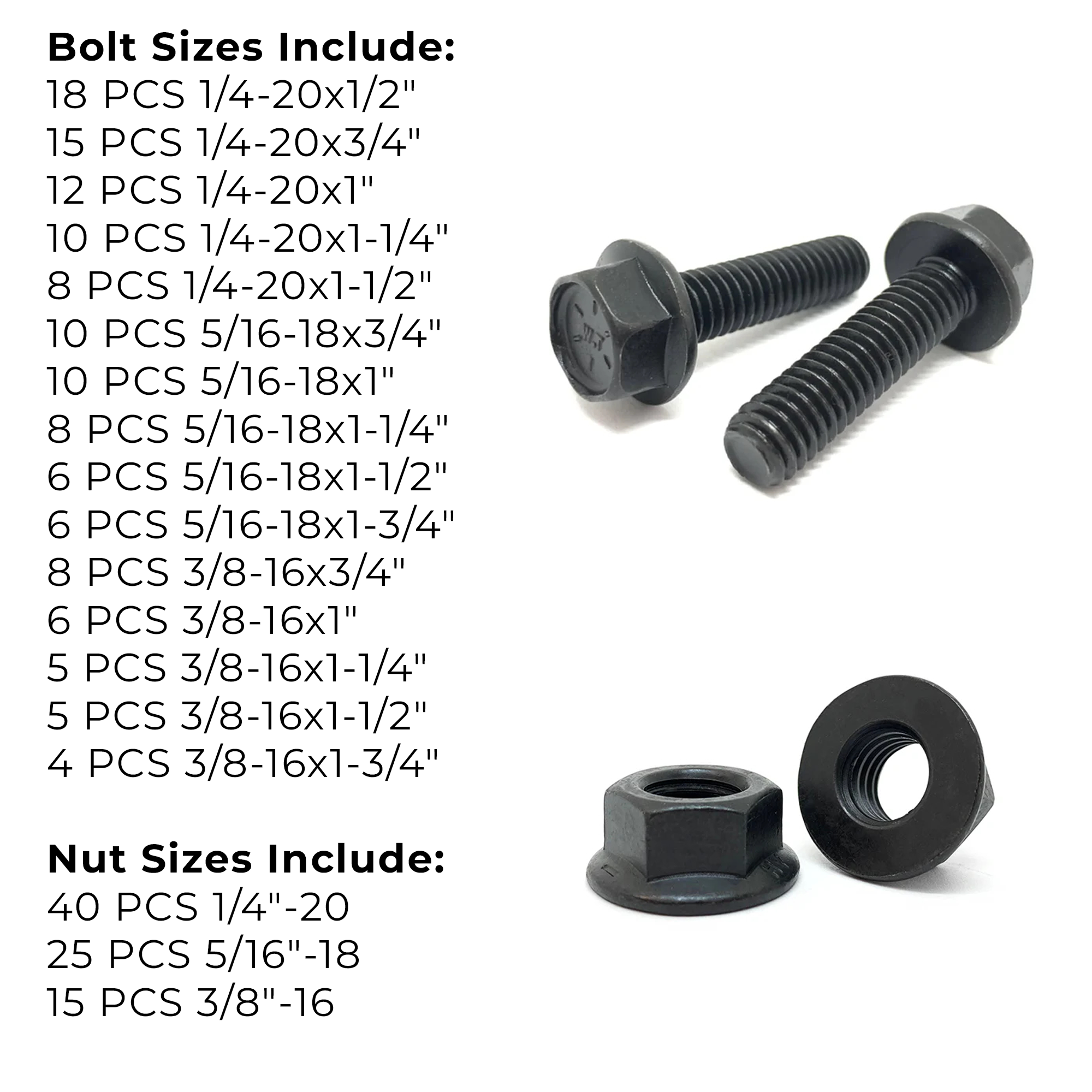 Assortment Kit #600 (212Pcs.) Grade 8 Flange Bolt & Nut Assortment Kit Flange Screws Black Phos