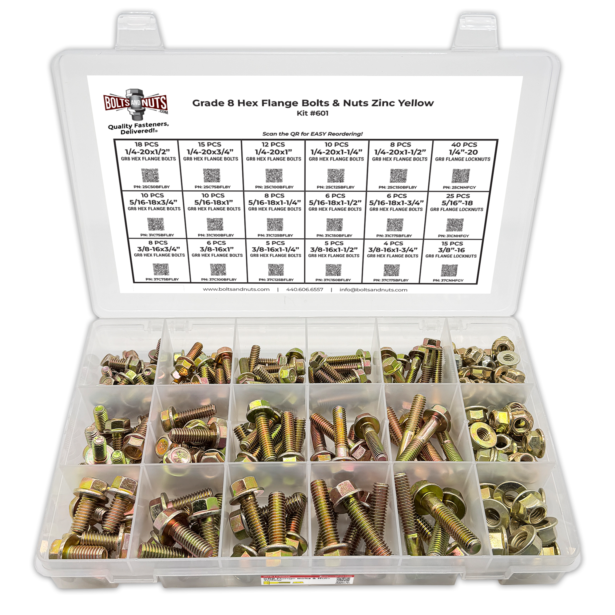 Assortment Kit #601 (212Pcs.) Grade 8 Flange Bolt & Nut Assortment Kit Flange Screws Zinc Yellow