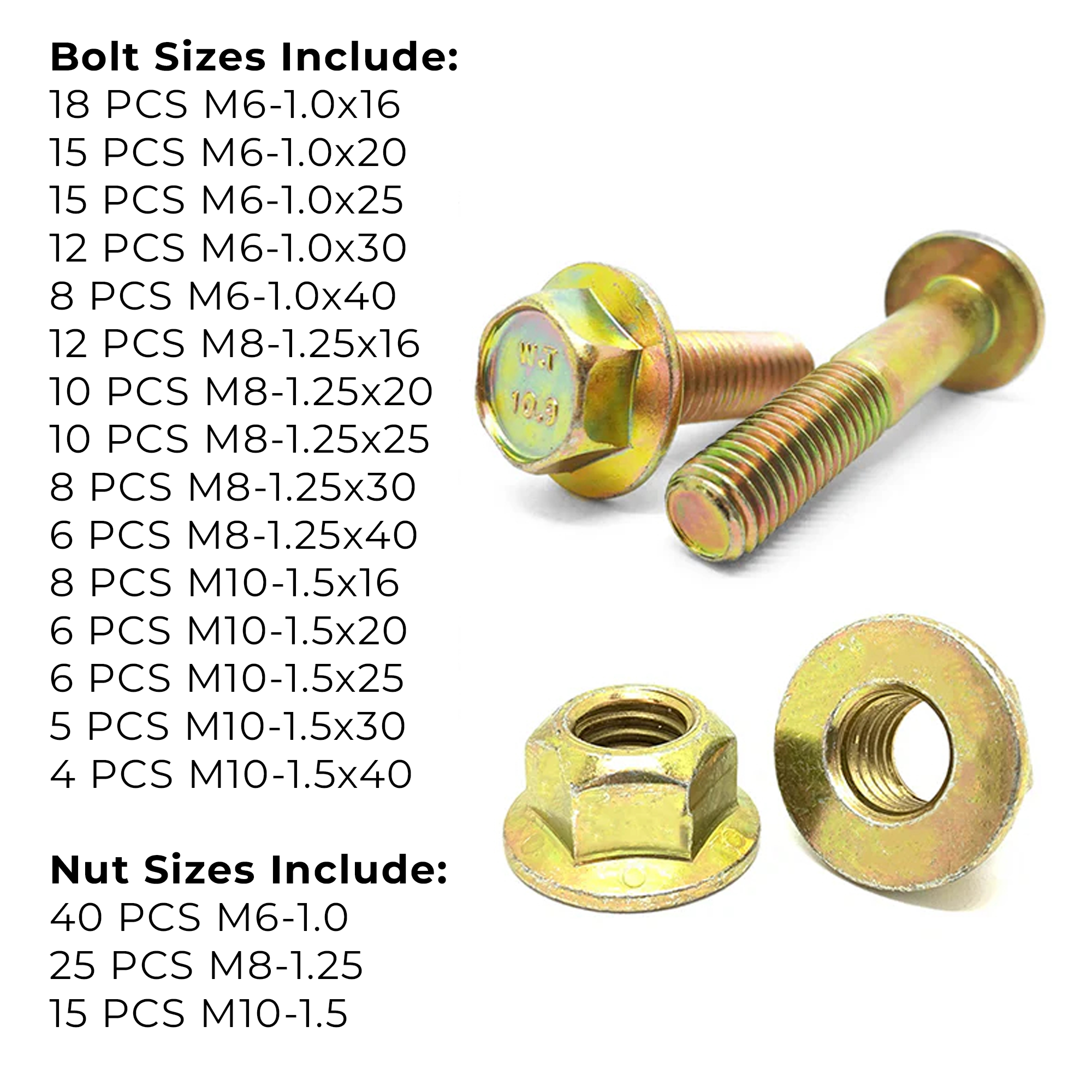 Assortment Kit #603 (224Pcs.) DIN Grade 10.9 Metric Flange Screws & Class 10 Flange Locknuts - Zinc Yellow Finish