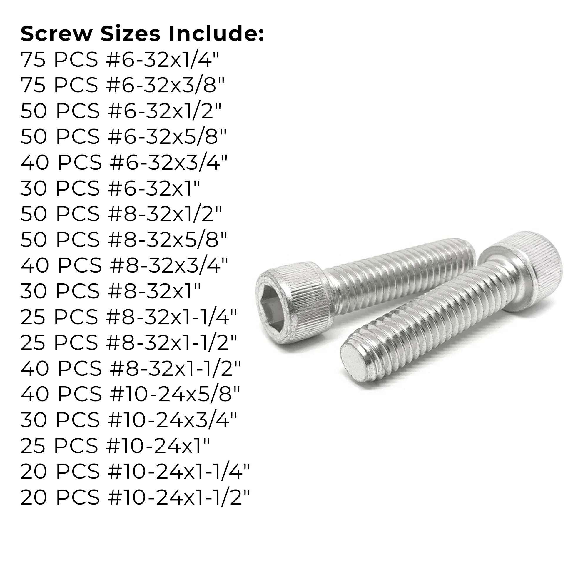 Assortment Kit #605 (716Pcs.)  Small Inch 18-8 Stainless Steel Socket Cap Screws #6 #8 #10