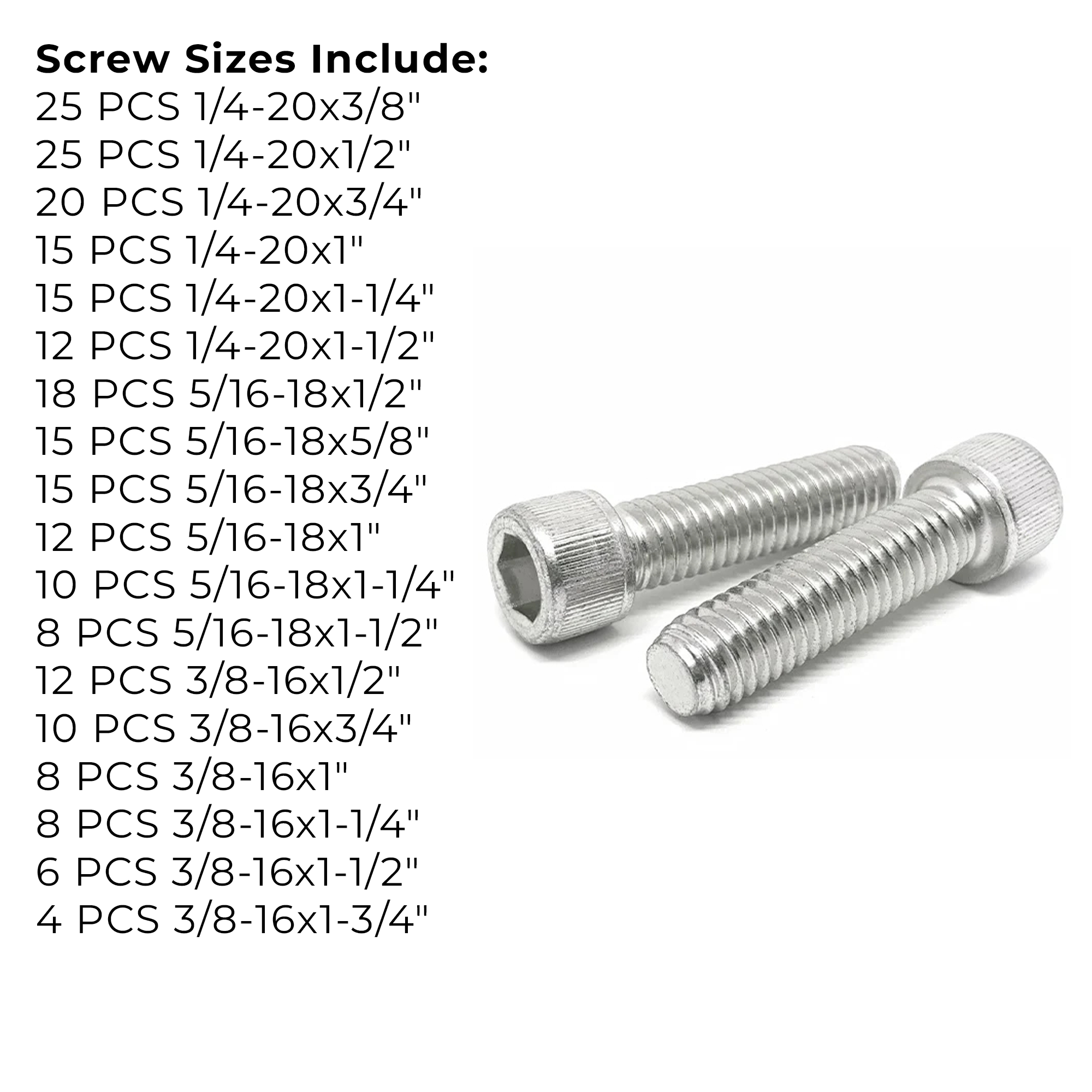 Assortment Kit #606 (239Pcs.) Inch 18-8 Stainless Steel Socket Cap Screws 1/4  5/16  3/8