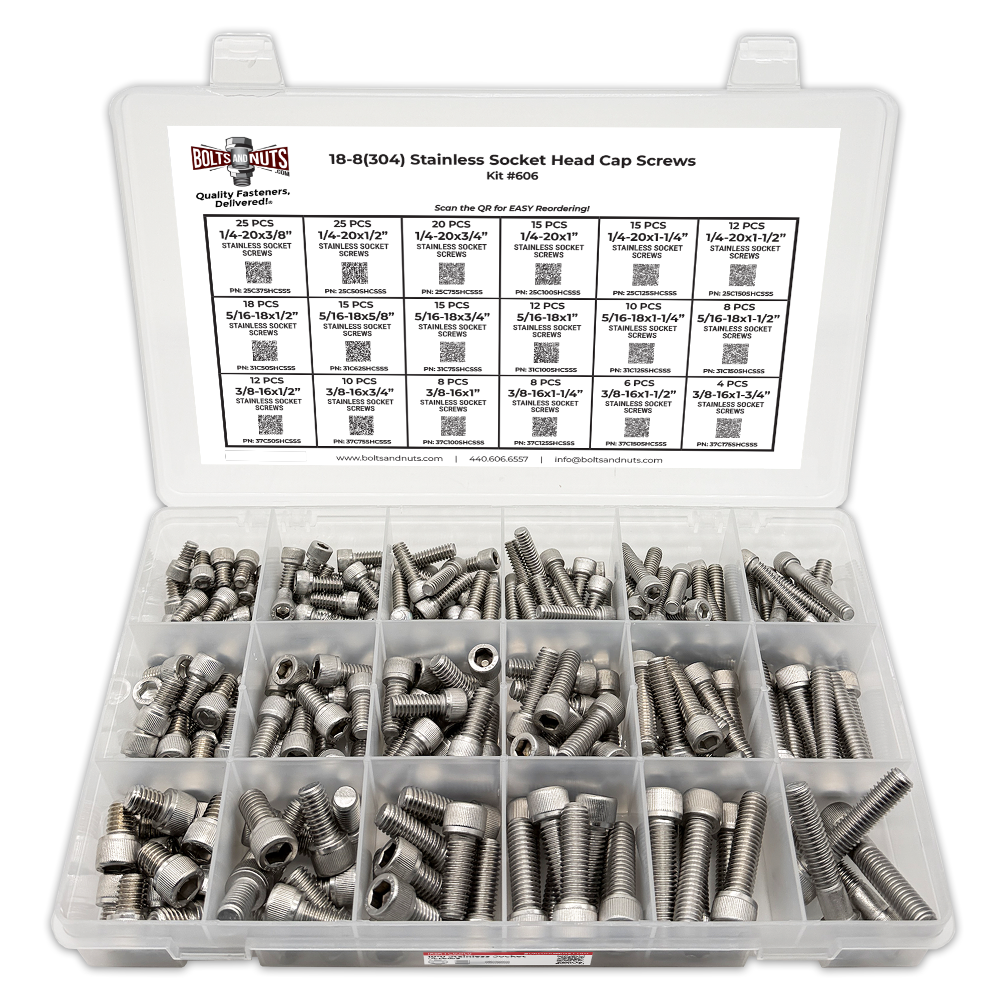 Assortment Kit #606 (239Pcs.) Inch 18-8 Stainless Steel Socket Cap Screws 1/4  5/16  3/8