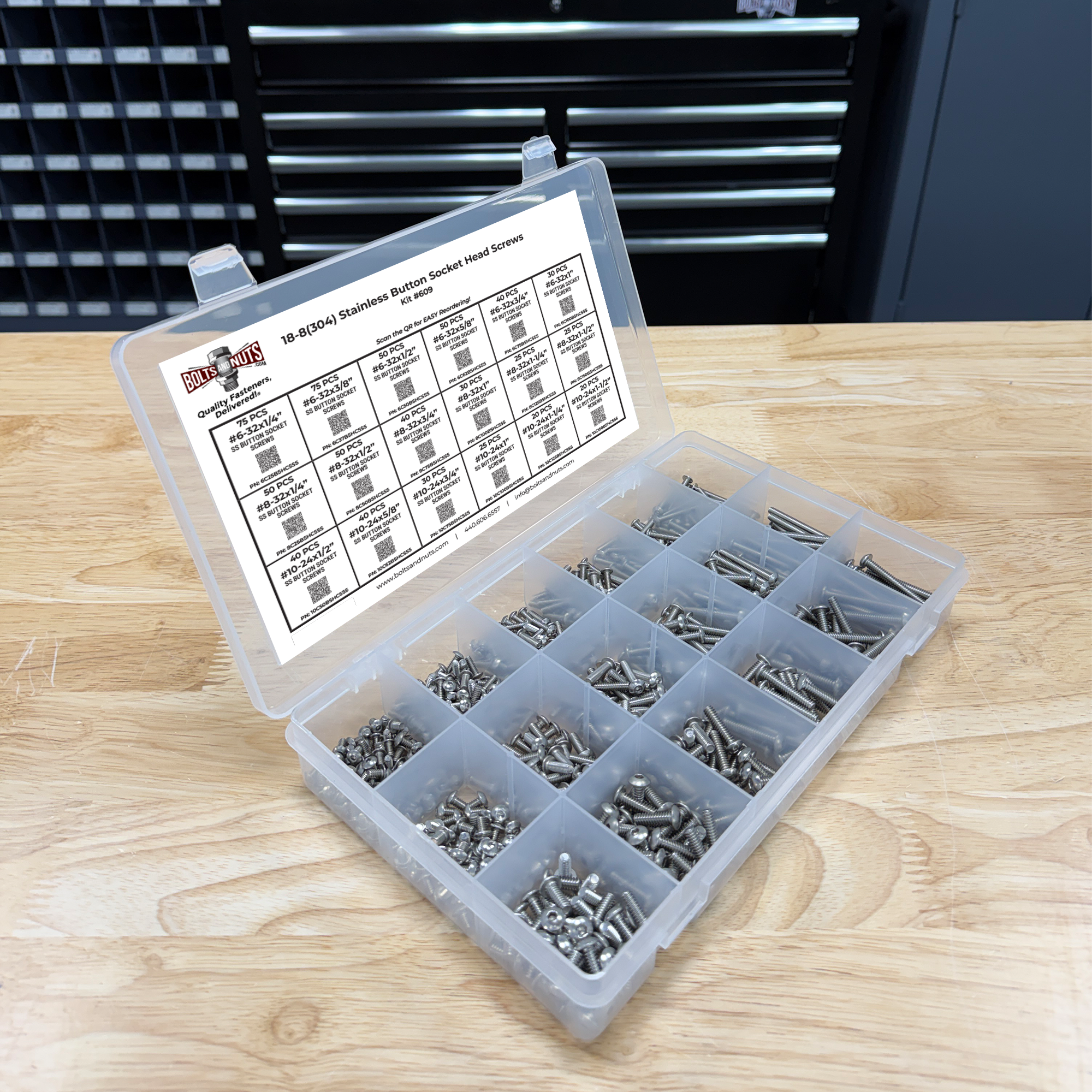 Assortment Kit #609 (716Pcs.)  Small Inch 18-8 Stainless Steel Button Socket Cap Screws #6 #8 #10