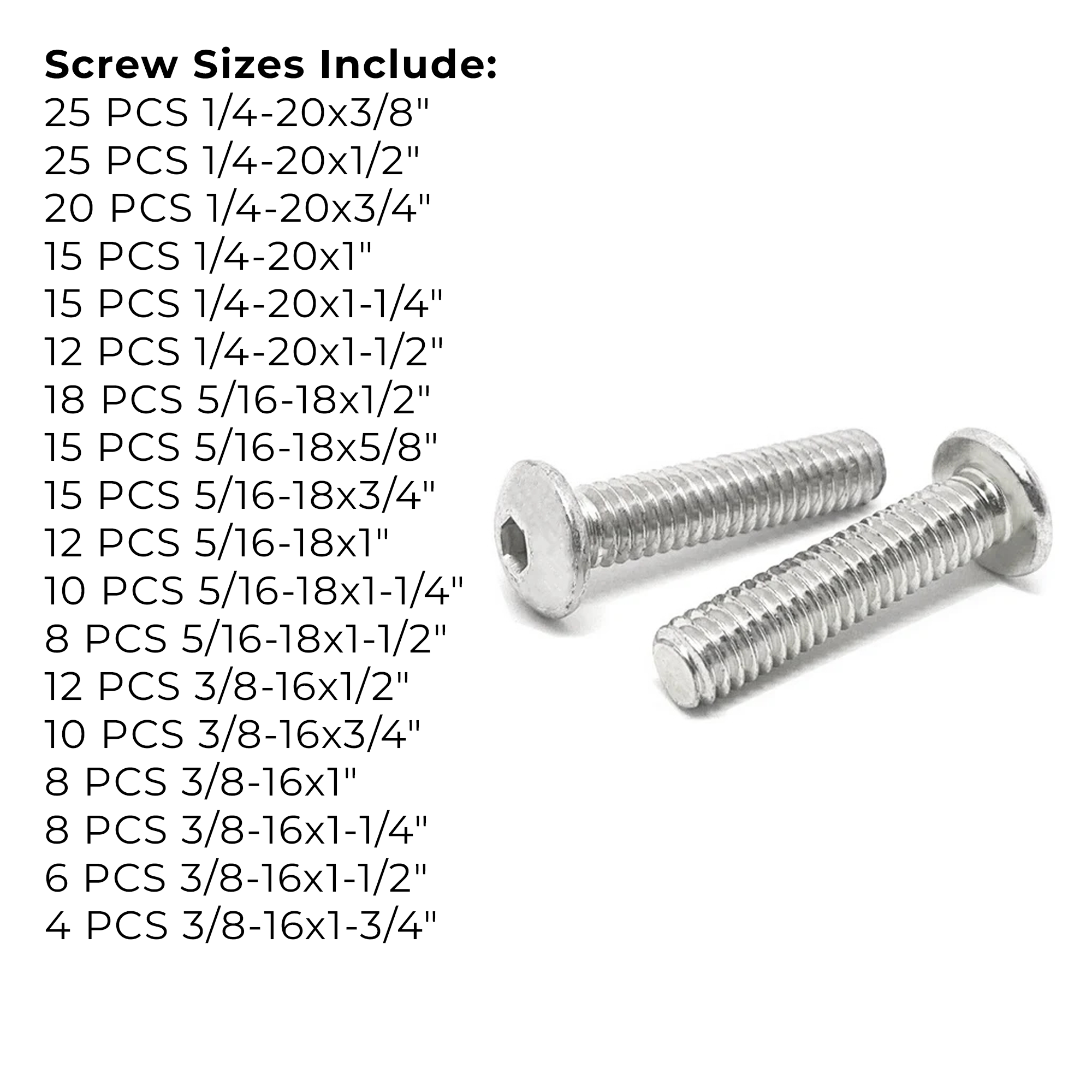 Assortment Kit #610 (239Pcs.) Inch 18-8 Stainless Steel Button Socket Cap Screws 1/4  5/16  3/8