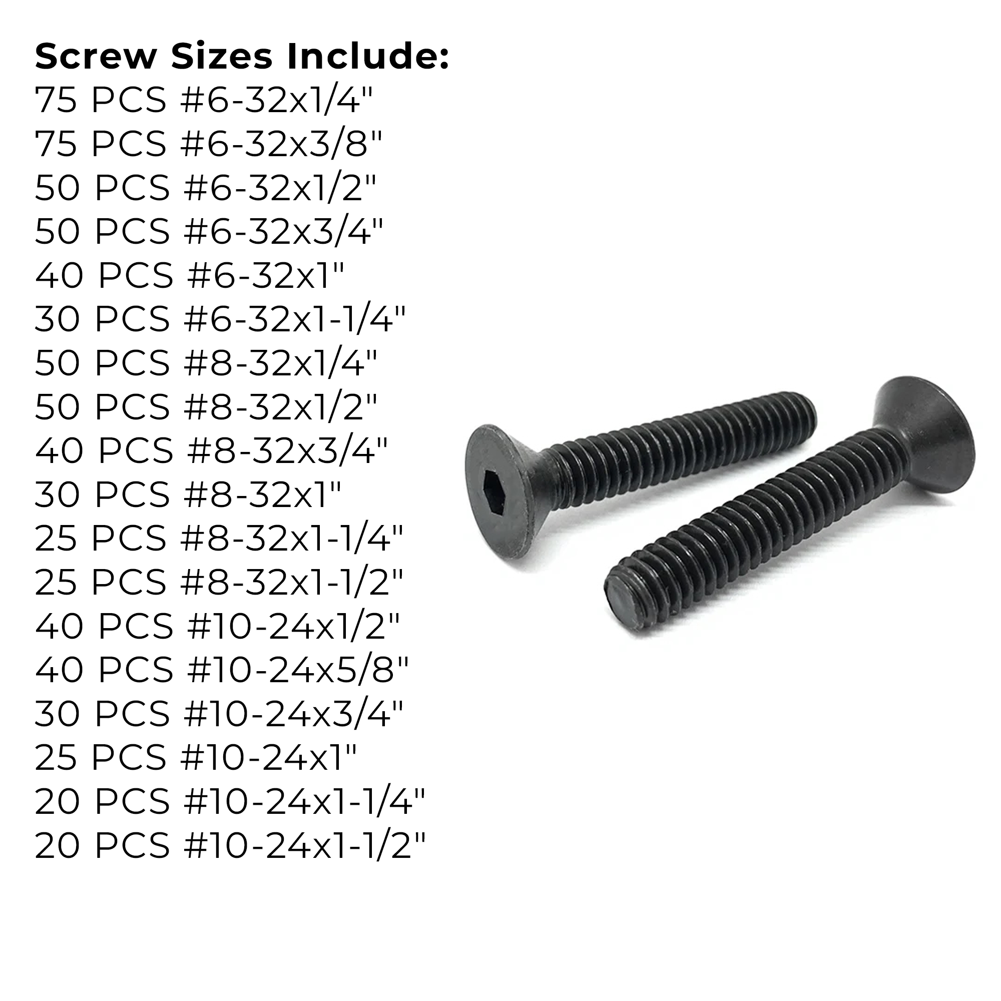 Assortment Kit #611 (716Pcs.)  Small Alloy Flat Socket Head Cap Screws Black Oxide #6 #8 #10