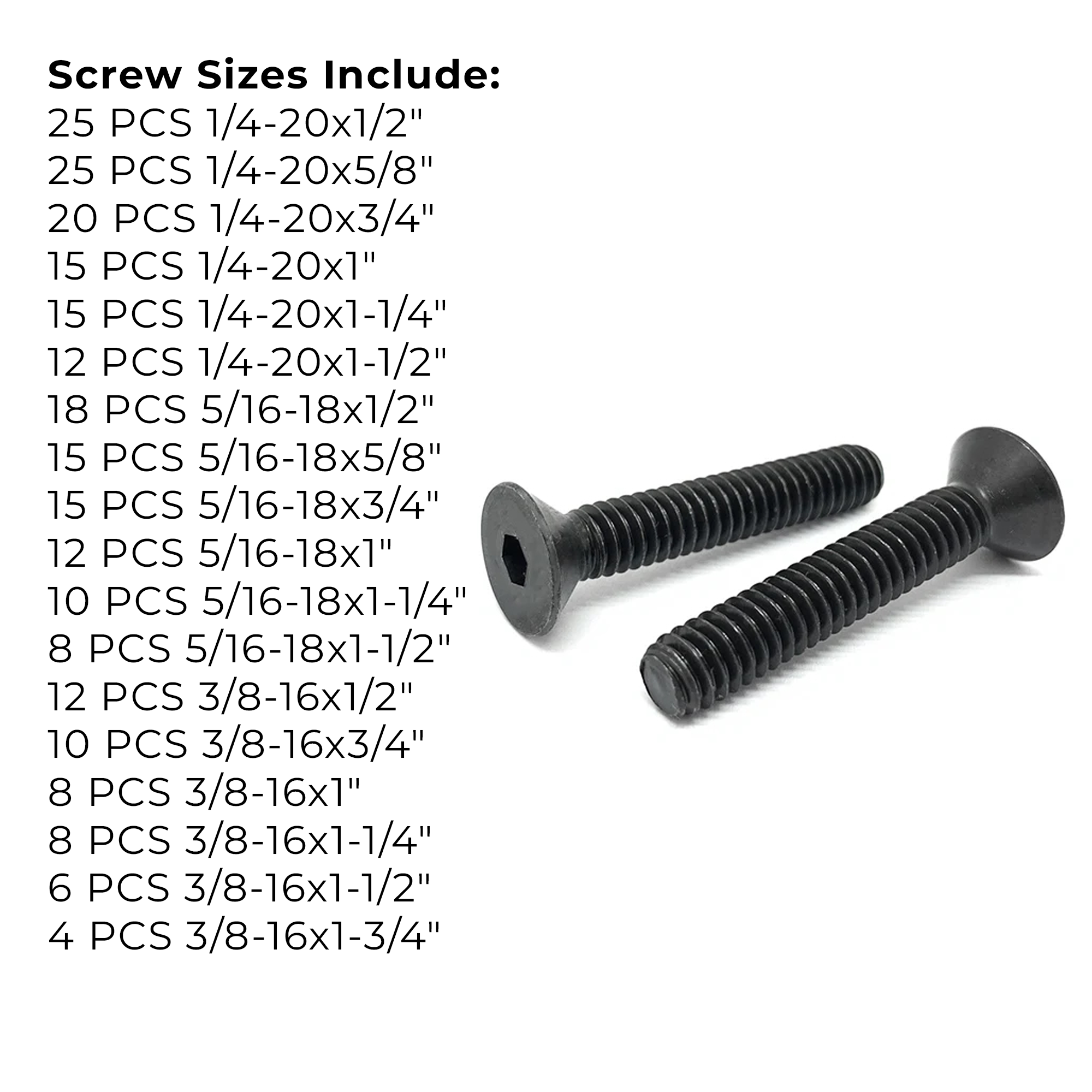 Assortment Kit #612 (239Pcs.)  Alloy Flat Socket Head Cap Screws Black Oxide 1/4 5/16 3/8