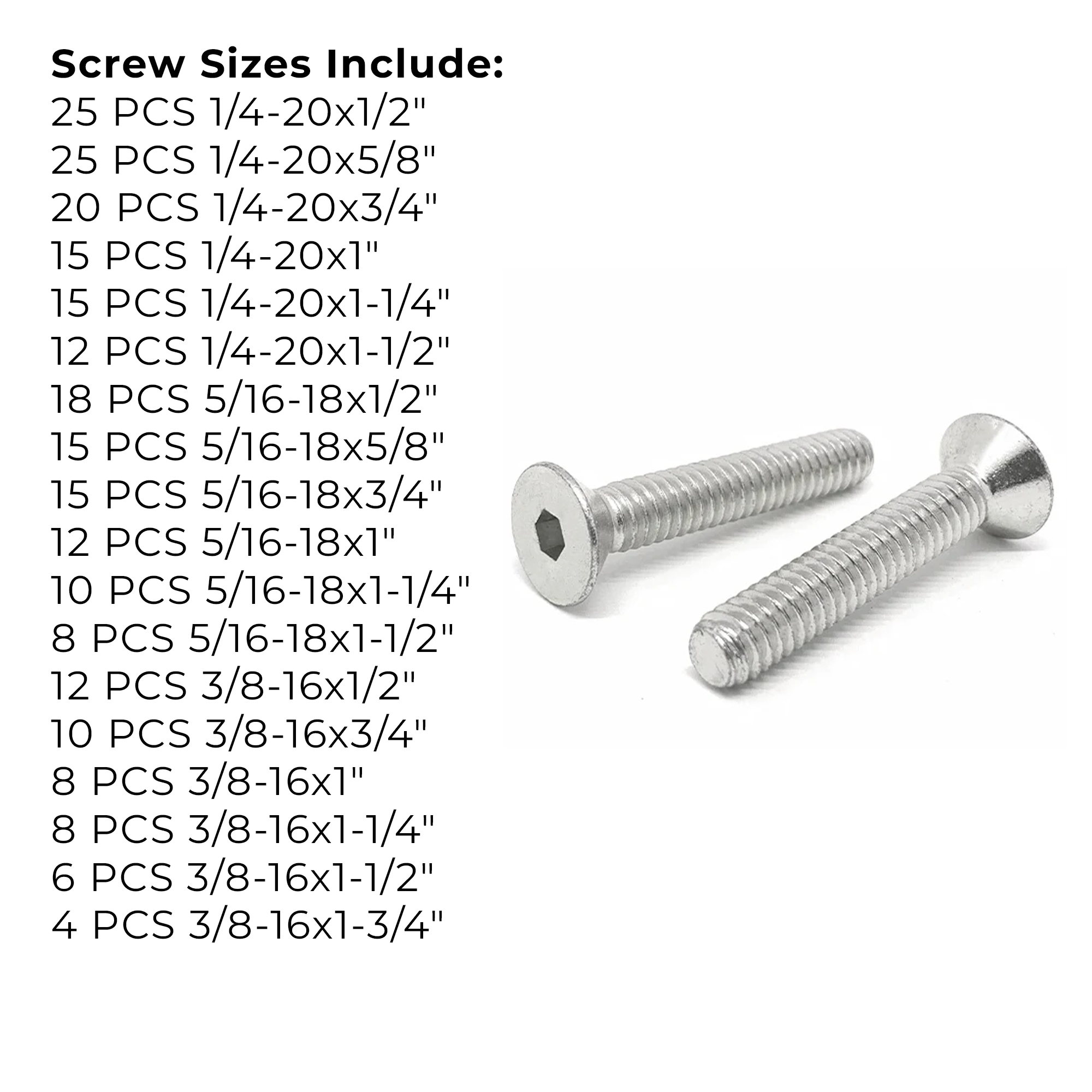 Assortment Kit #614 (239Pcs.) Inch 18-8 Stainless Steel Flat Socket Cap Screws 1/4  5/16  3/8