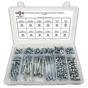 Assortment Kit #625 (421Pcs.) 1/4"-20 Grade 5 Hex Cap Screws, Grade 5 Hex & Nylon Nuts, Flat & Lock Washers - Zinc Plated