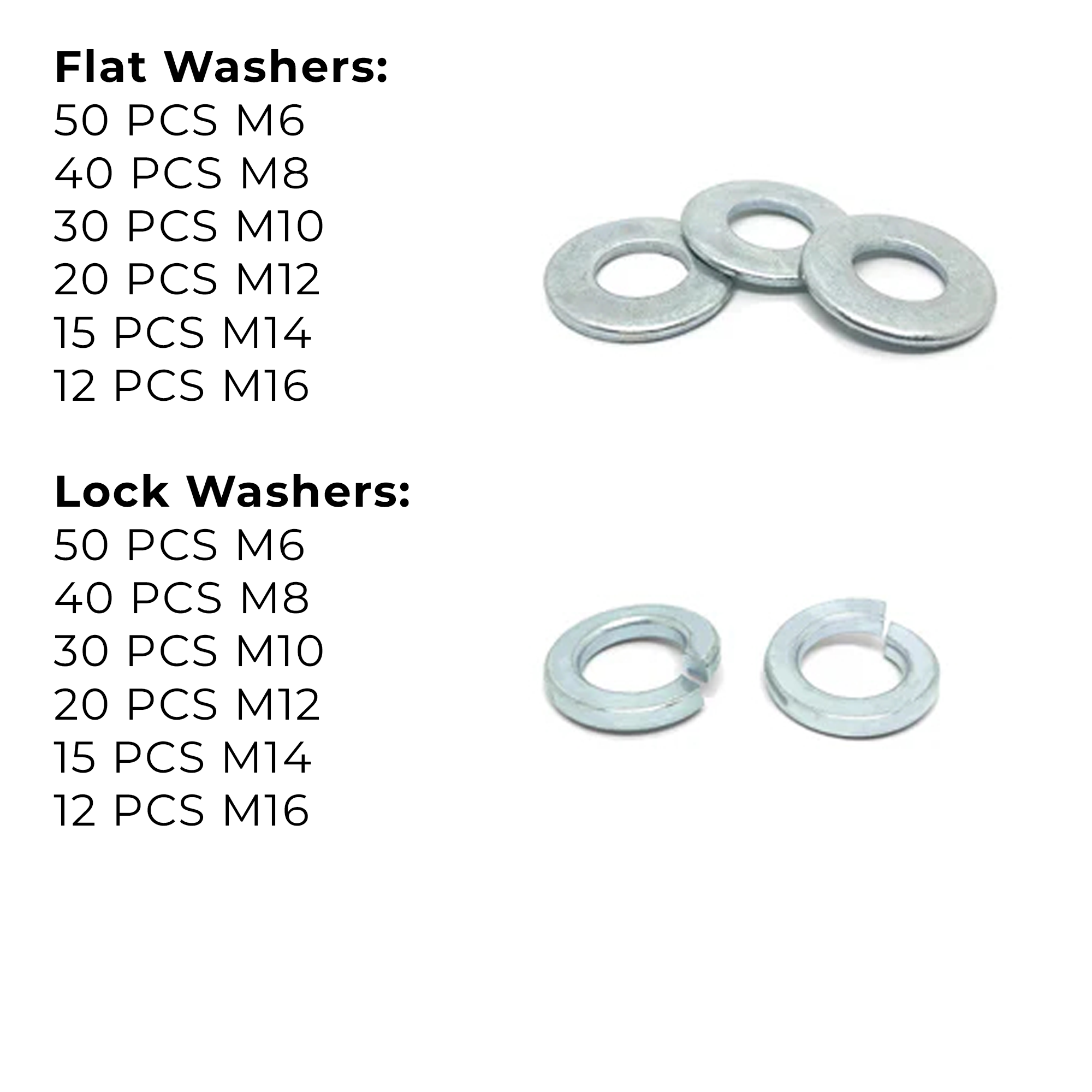 Assortment Kit #648 (335Pcs.) Class 10 Metric Flat & Lock Washers - Zinc Plated