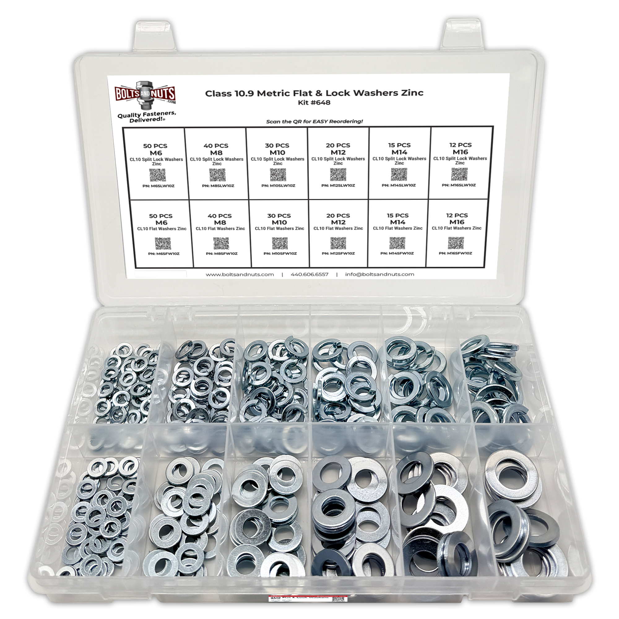 Assortment Kit #648 (335Pcs.) Class 10 Metric Flat & Lock Washers - Zinc Plated