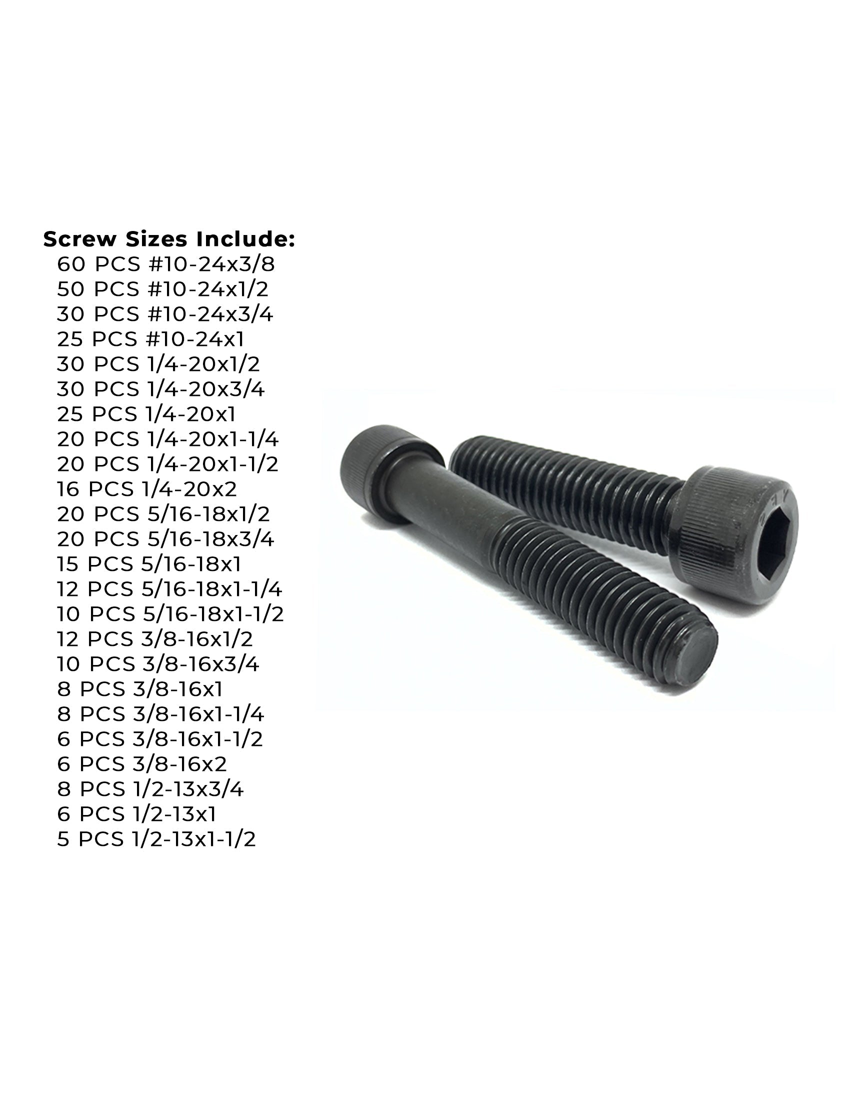 Inch Alloy Allen Socket Head Cap Screws Bolts Black Oxide Assortment - 453 PCS