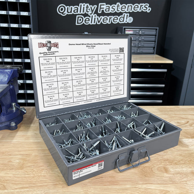 Dome Head Blind Pop Rivets Steel/Steel Mandrel Zinc Clear Assortment - 1001PCS