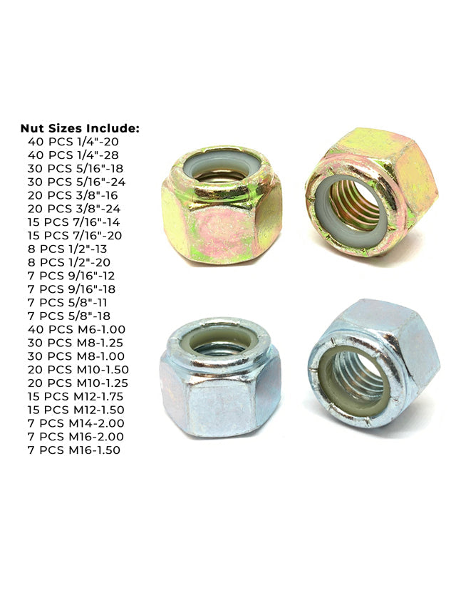 Inch & Metric Grade 8 & Class 10 Nylon Hex Lock Nuts Zinc - 445 PCS
