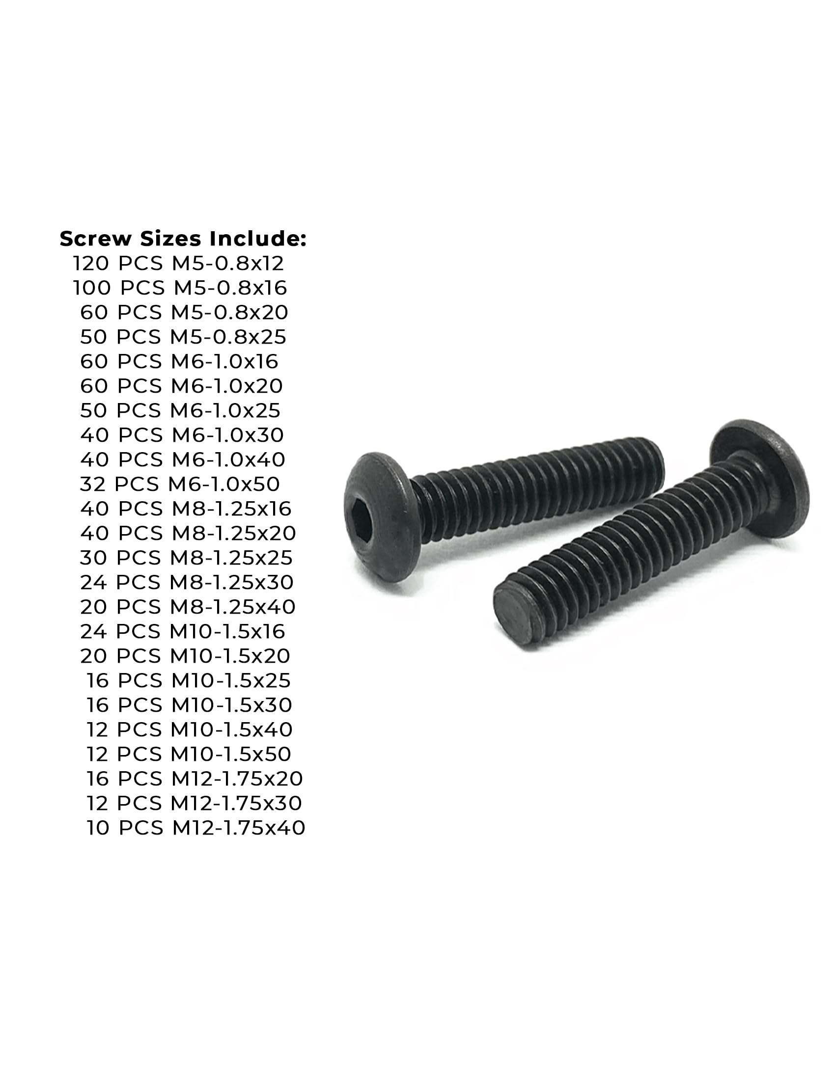 Metric 12.9 Alloy Allen Button Head Socket Cap Screws Bolts Black Oxide Assortment - 904 PCS