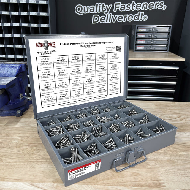 18-8 Stainless Steel Phillips Pan Head Sheet Metal Self Tapping Screws Assortment - 1396 PCS