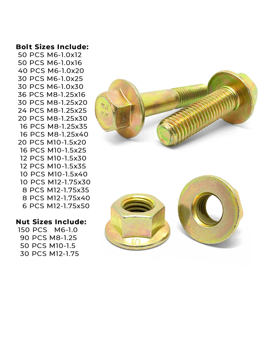 Metric Class 8.8 Hex Flange Bolts & Nuts Assortment - 765 PCS