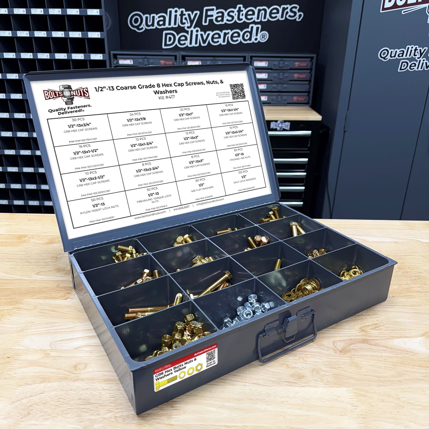 1/2"-20 Fine Grade 8 Hex Cap Screws, Nuts, & Washers - 497 PCS