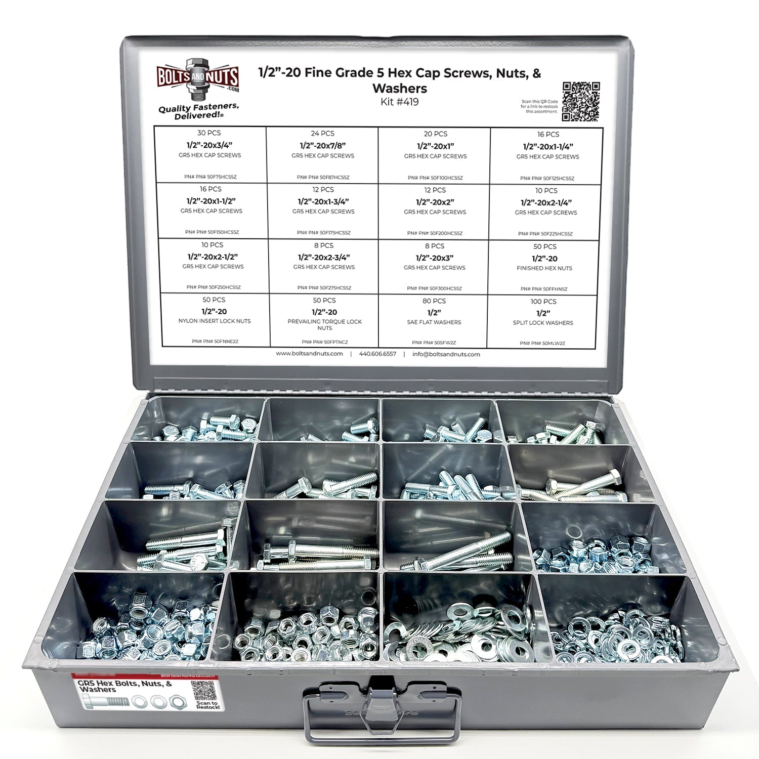 1/2"-20 Fine Grade 5 Hex Cap Screws, Nuts, & Washers - 497 PCS
