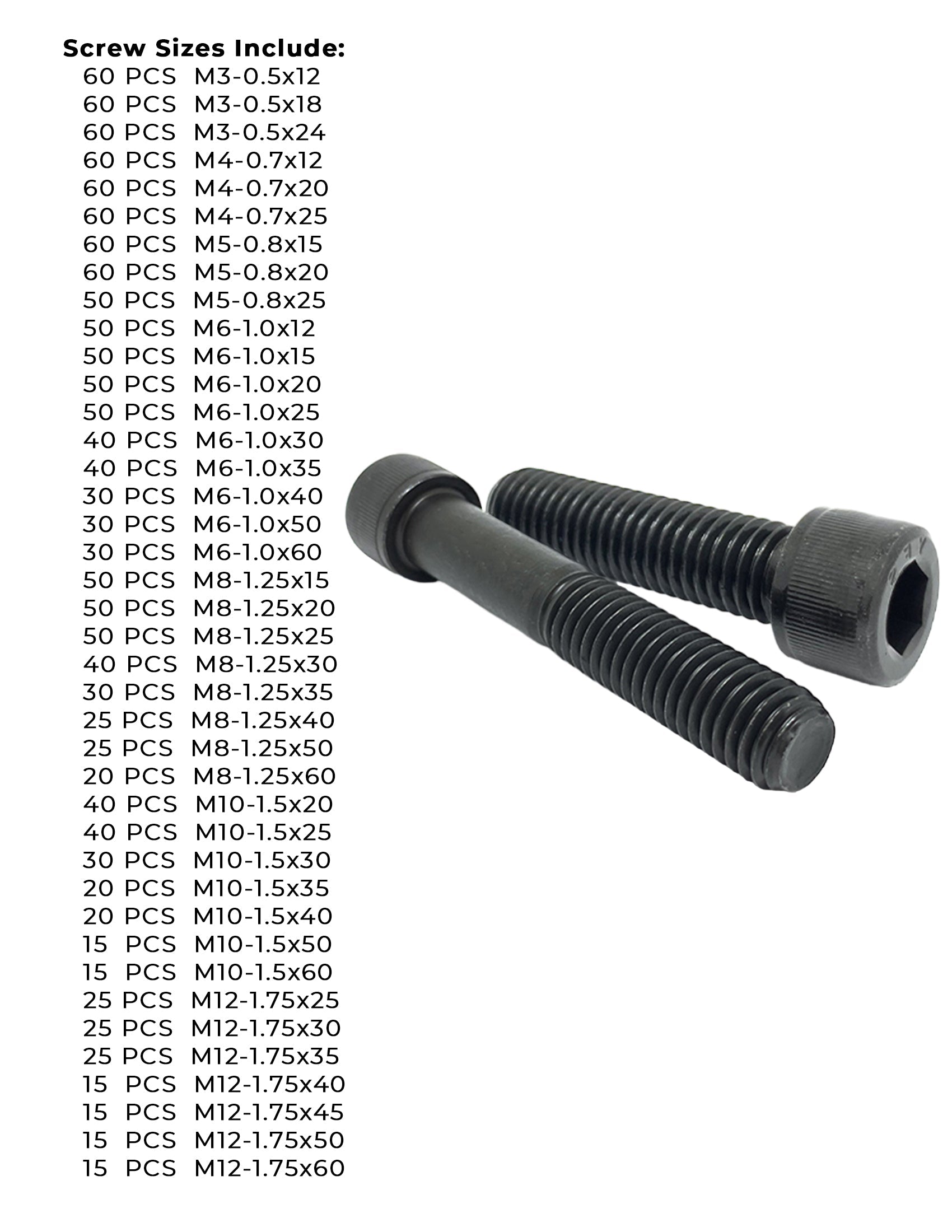 Metric Class 12.9 Socket Head Cap Screws - 1510 PCS