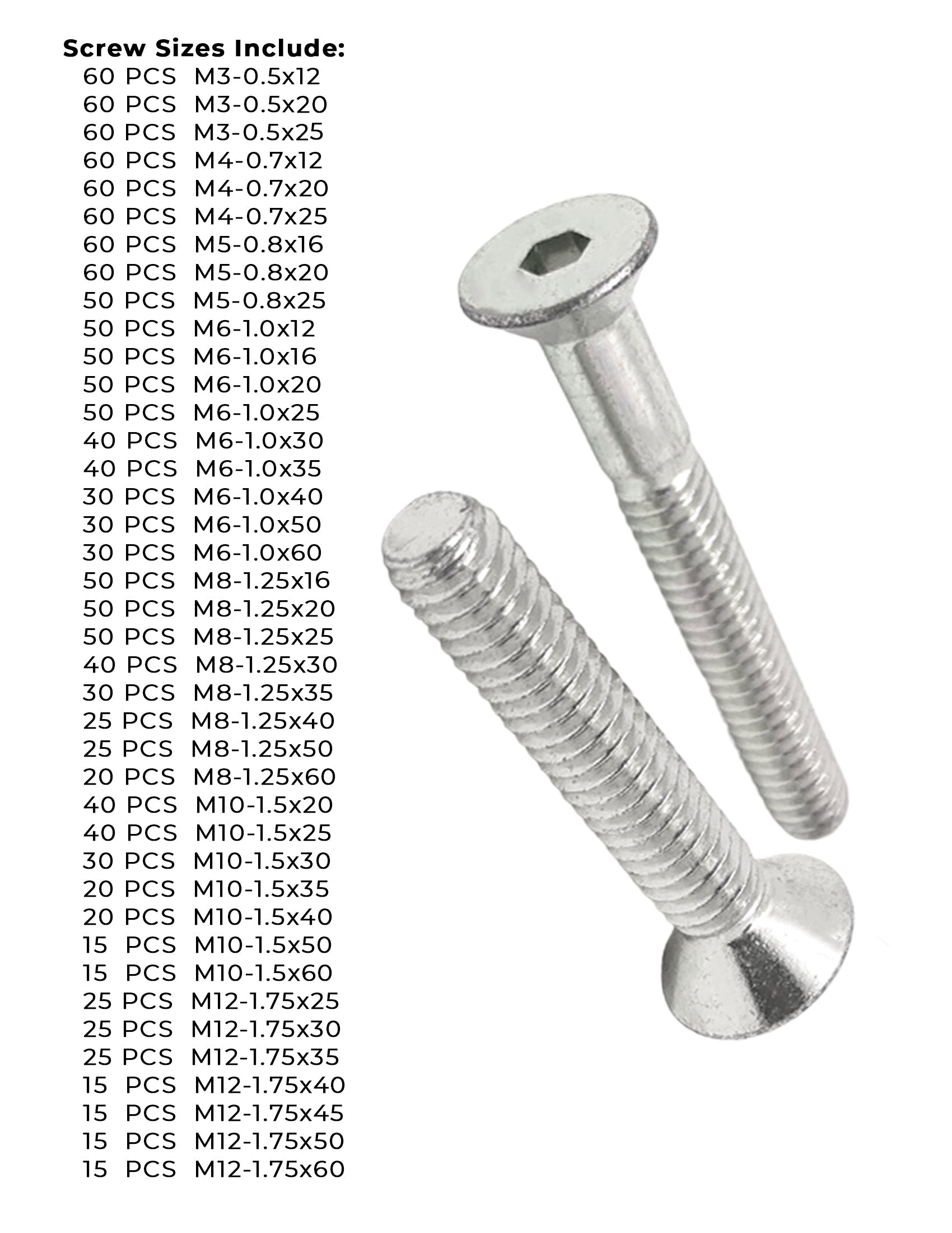 Metric Stainless A4-70 Flat Head Socket Cap Screws  - 1511 PCS