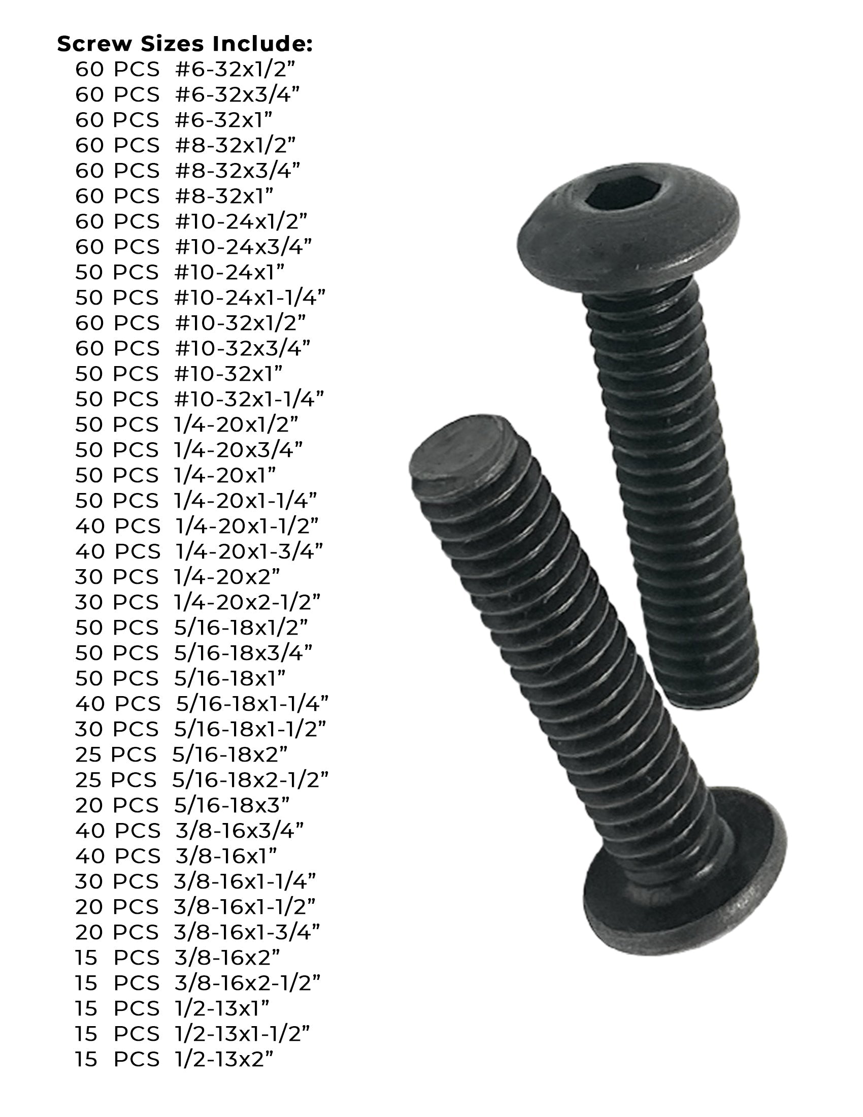 Alloy Button Socket Head Cap Screws Black Oxide- 1655 PCS
