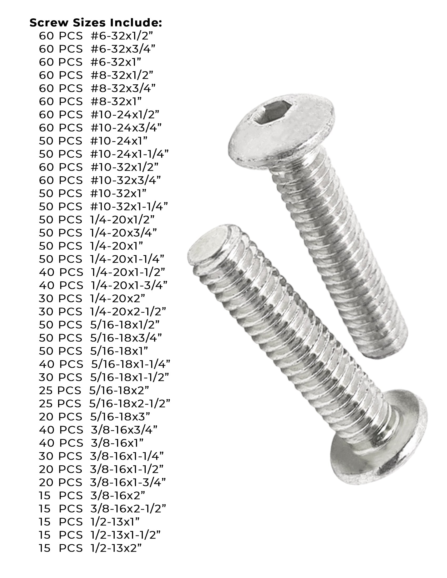 Stainless Steel Button Socket Head Cap Screws - 1655 PCS