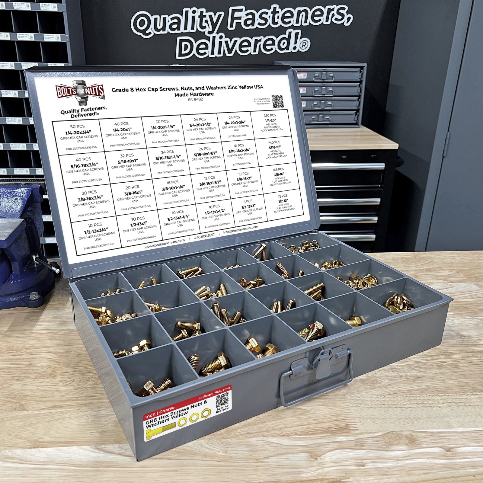 Inch Grade 8 Hex Cap Screws, Nuts, and Washers Zinc Yellow USA Made Hardware  - 1269 PCS