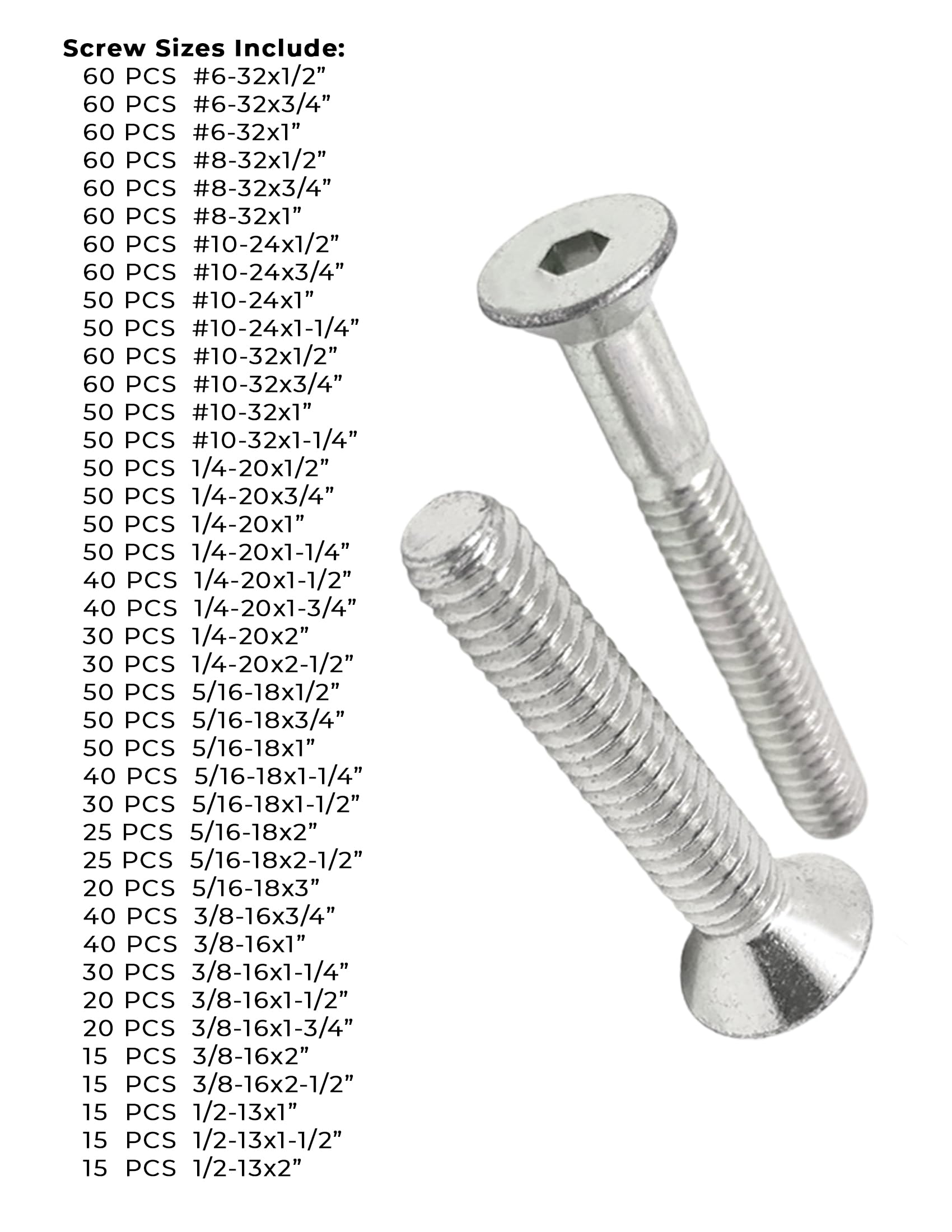 316 Stainless Steel Flat Head Socket Cap Screws - 1656 PCS