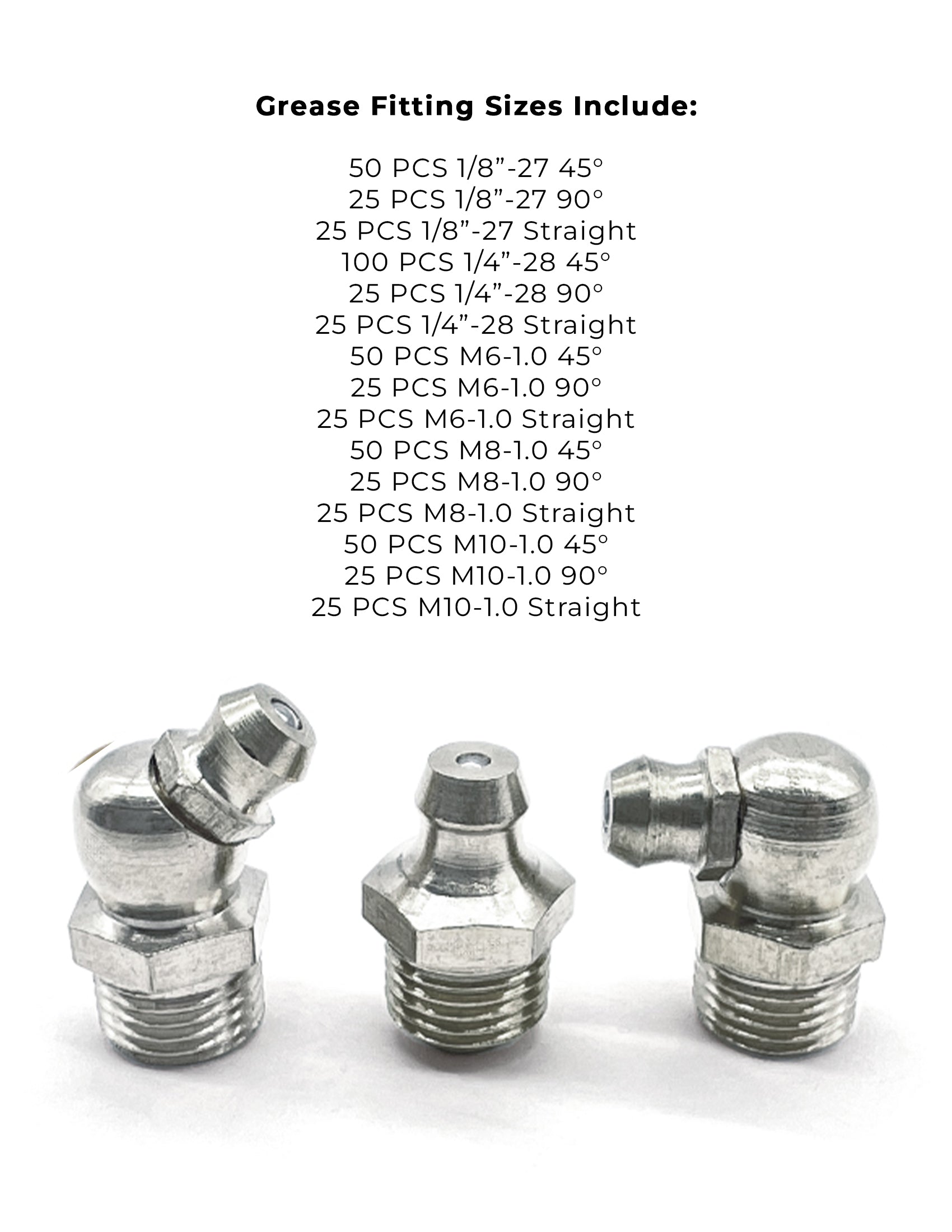 Inch and Metric Steel Zinc Clear Zerks Grease Fittings - 551 PCS