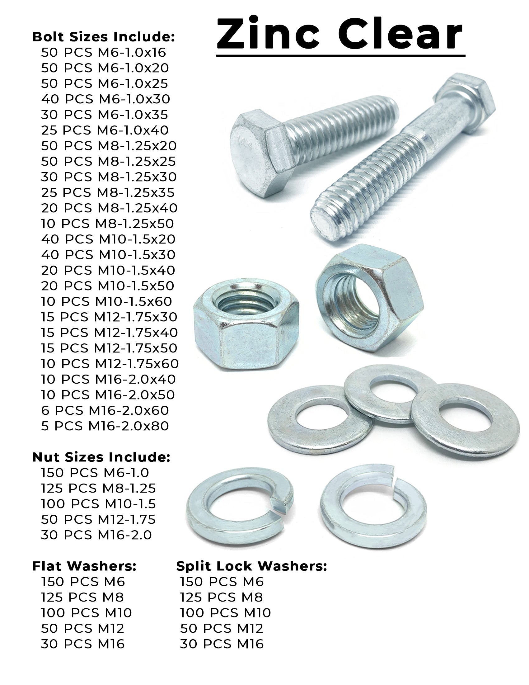 Inch & Metric Grade 8 and Class 10.9 Cap Screws, Nuts, Washers & Lock Washers - Zinc Clear & Zinc Yellow - 4024 PCS