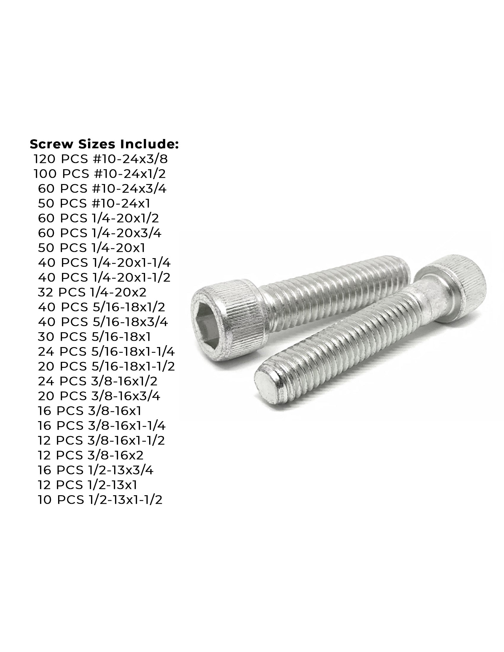 Inch 18-8 Stainless Steel Allen Socket Head Cap Screws Bolts Assortment - 905 PCS