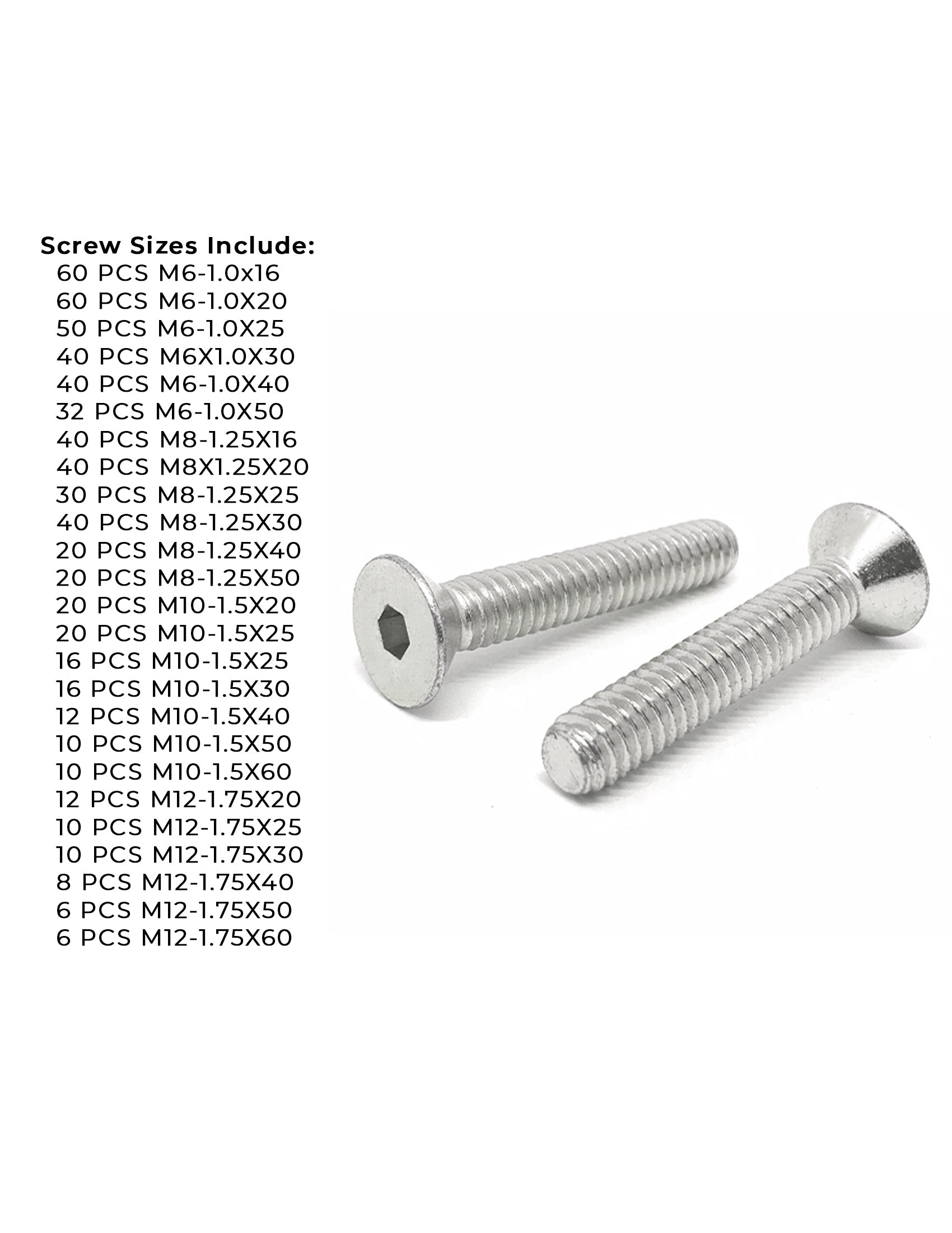 Metric A2-70 Stainless Steel Flat Socket Screws - 608 PCS