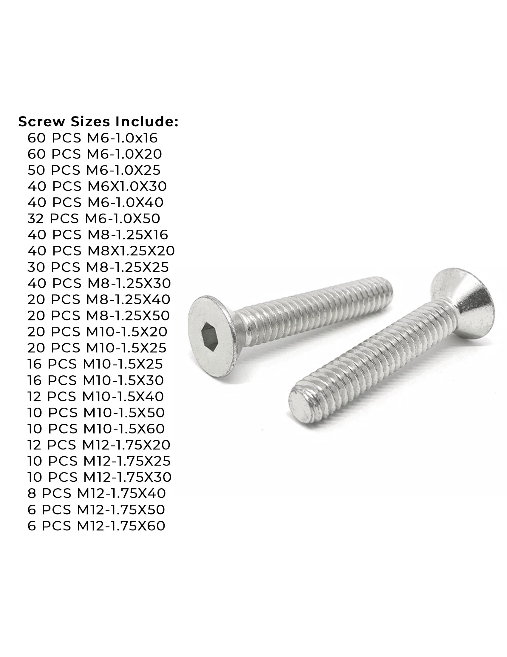 Metric A4-70 Stainless Steel Flat Socket Screws - 608 PCS