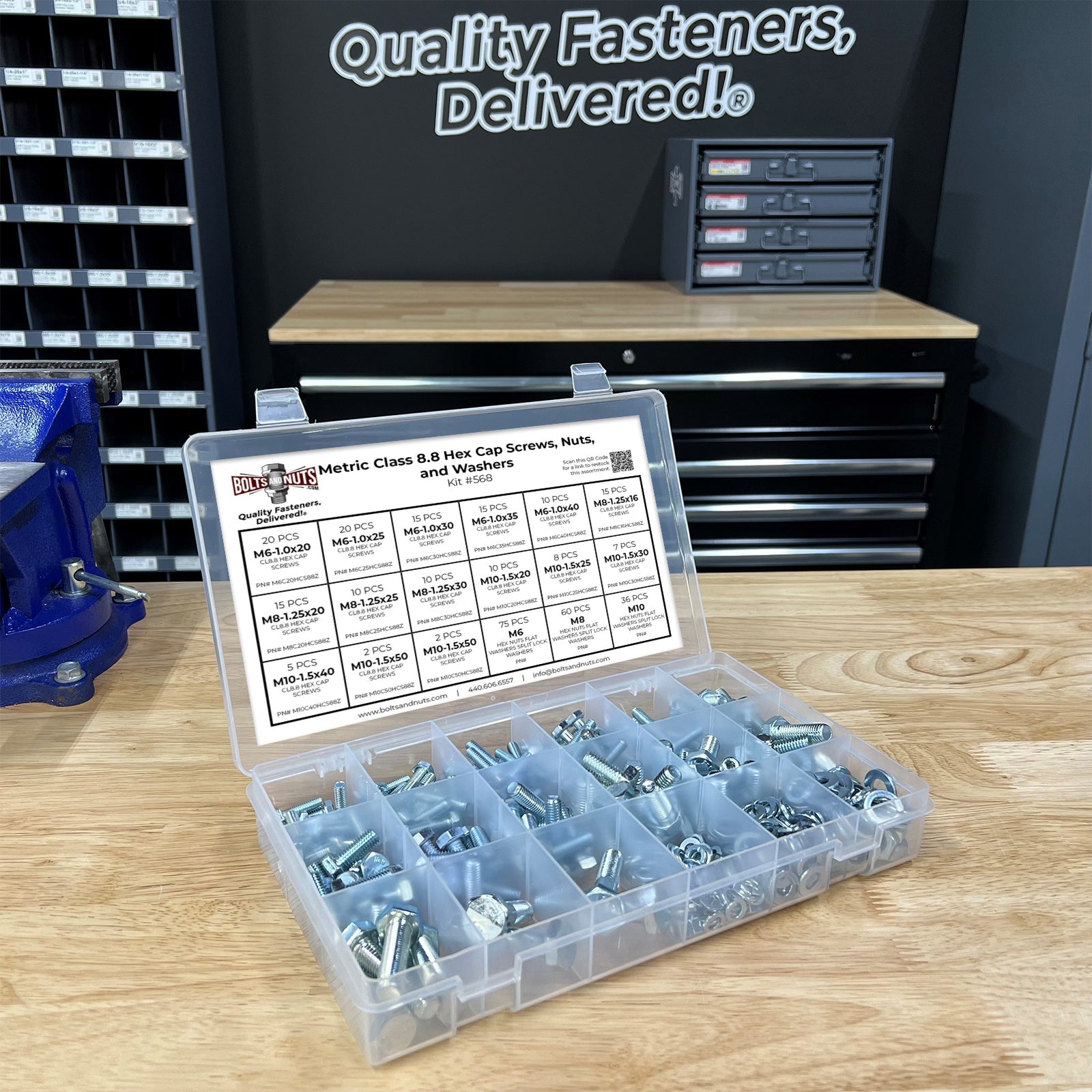 Metric Class 8.8 Hex Cap Screws, Hex Nuts, Flat & Lock Washers - 341 PCS