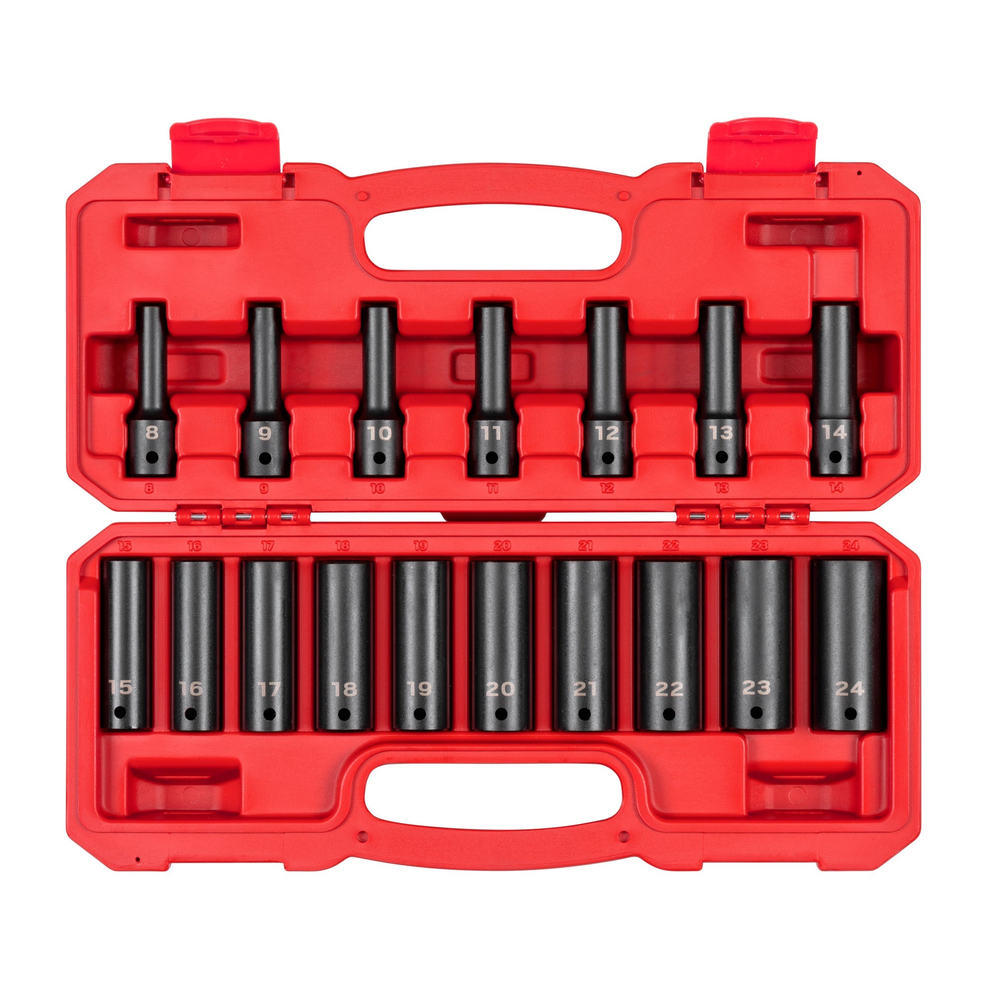 1/2 Inch Drive Deep 12-Point Impact Socket Set with Case, 17-Piece (8 - 24 mm)