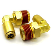 1/8" Tube to 1/8" NPT 90 Degree Elbow Male Pipe Connector, Brass D.O.T. Push to Connect Air Brake Fitting with Red Acrylic Thread Sealant