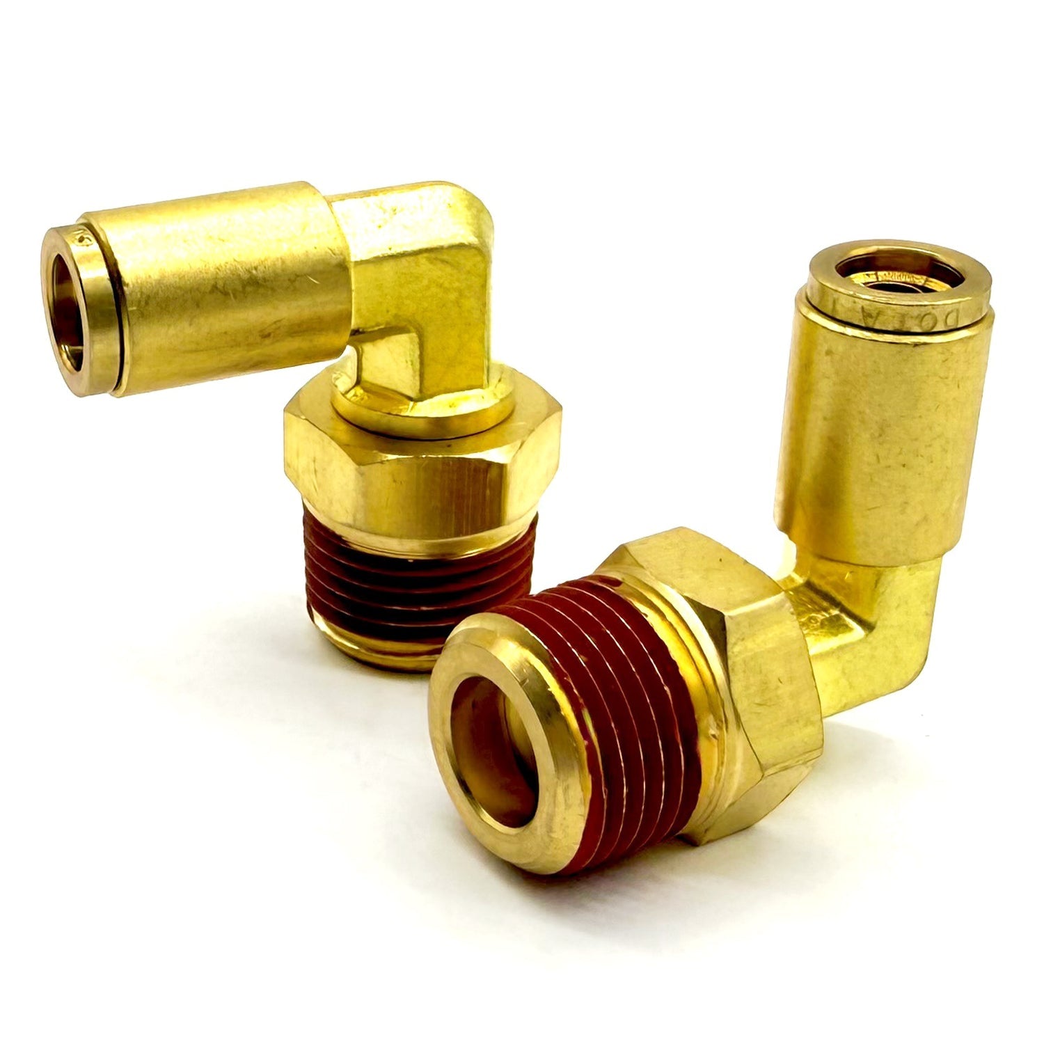 1/2" Tube to 3/8" NPT 90 Degree Elbow Male Pipe Connector, Brass D.O.T. Push to Connect Air Brake Fitting with Red Acrylic Thread Sealant