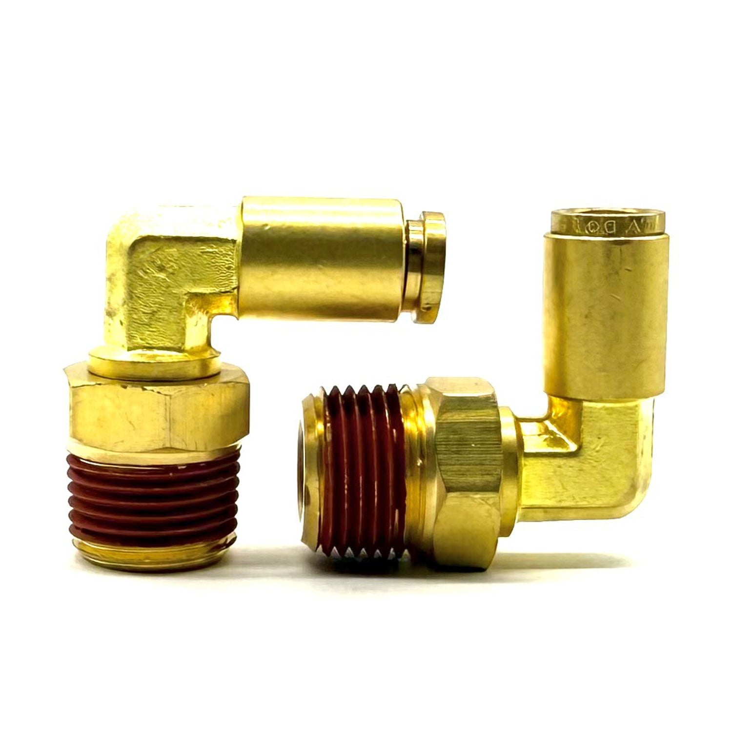 5/32" Tube to 1/8" NPT 90 Degree Elbow Male Pipe Connector, Brass D.O.T. Push to Connect Air Brake Fitting with Red Acrylic Thread Sealant