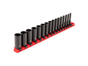 1/4 Inch Drive Deep 12-Point Impact Socket Set with Rail, 16-Piece (4 - 17 mm)