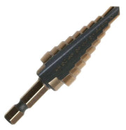 #3 High Speed Steel Black & Gold Quick Change Hex Shank Step Drill Bit, (1/4" - 3/4" by 1/16")